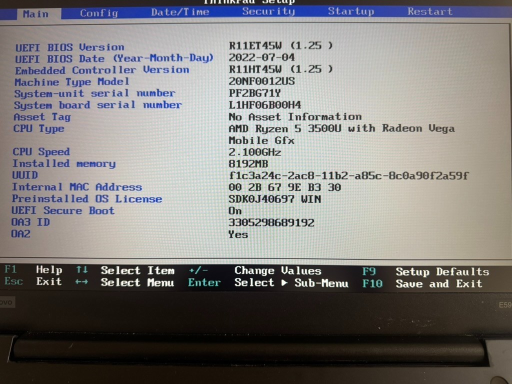 Lenovo ThinkPad E595 15.6″ Laptop AMD Ryzen 5 3500U 2.1GHz 8GB RAM – No SSD