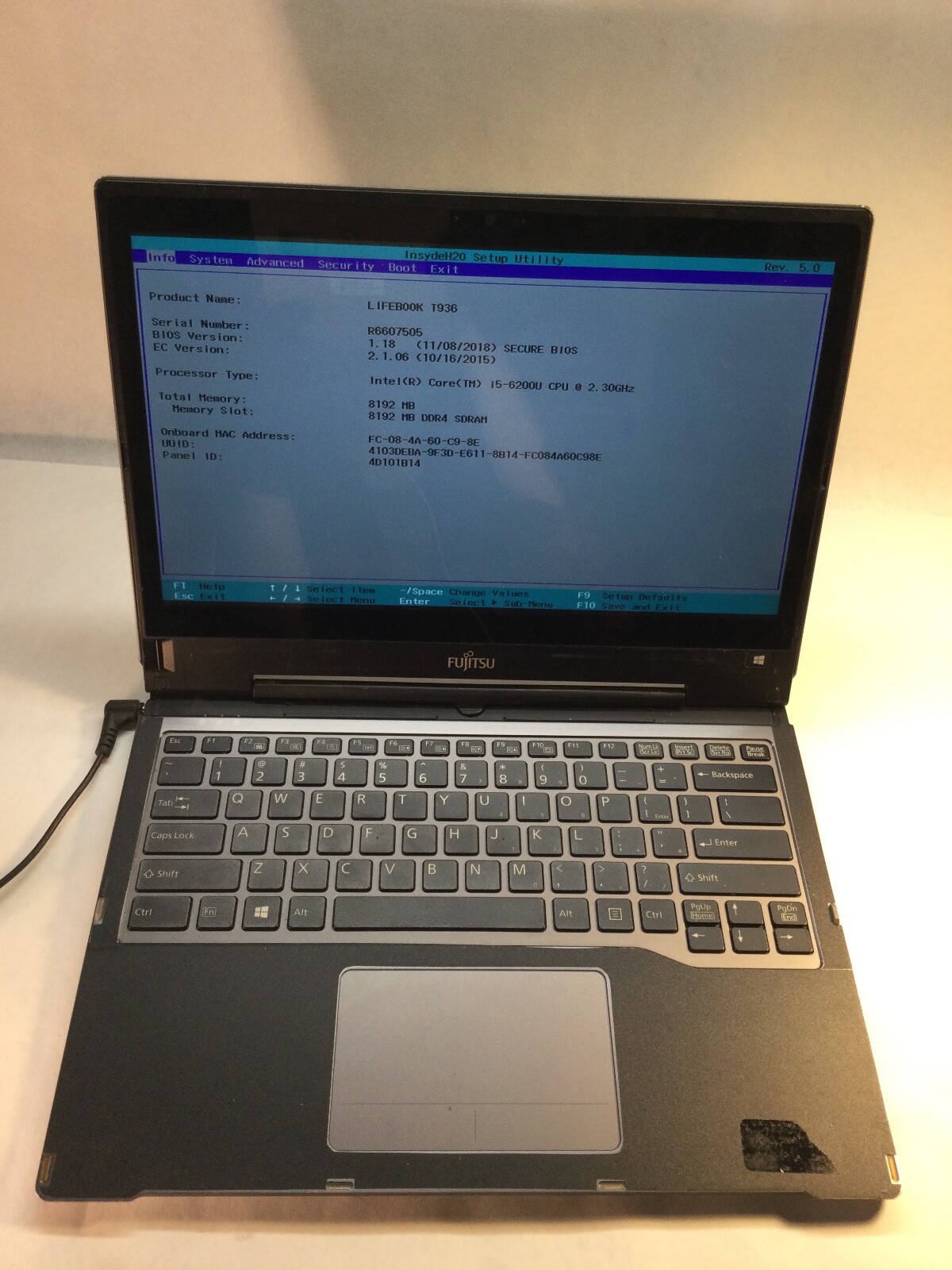 Fujitsu LifeBook T936 13″ Laptop Intel Core i5 6th Gen. -BOOTS TO BIOS -MZ