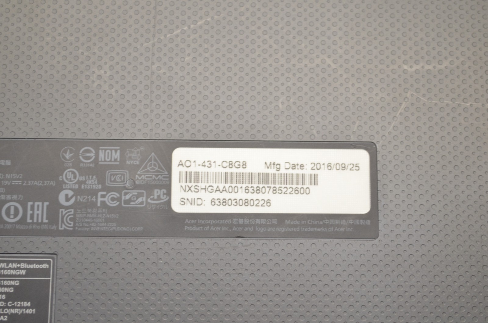 Acer Aspire One Cloudbook 14 AO1-431-C8G8 14″ Celeron N3060 2GB 32GB NO OS PARTS