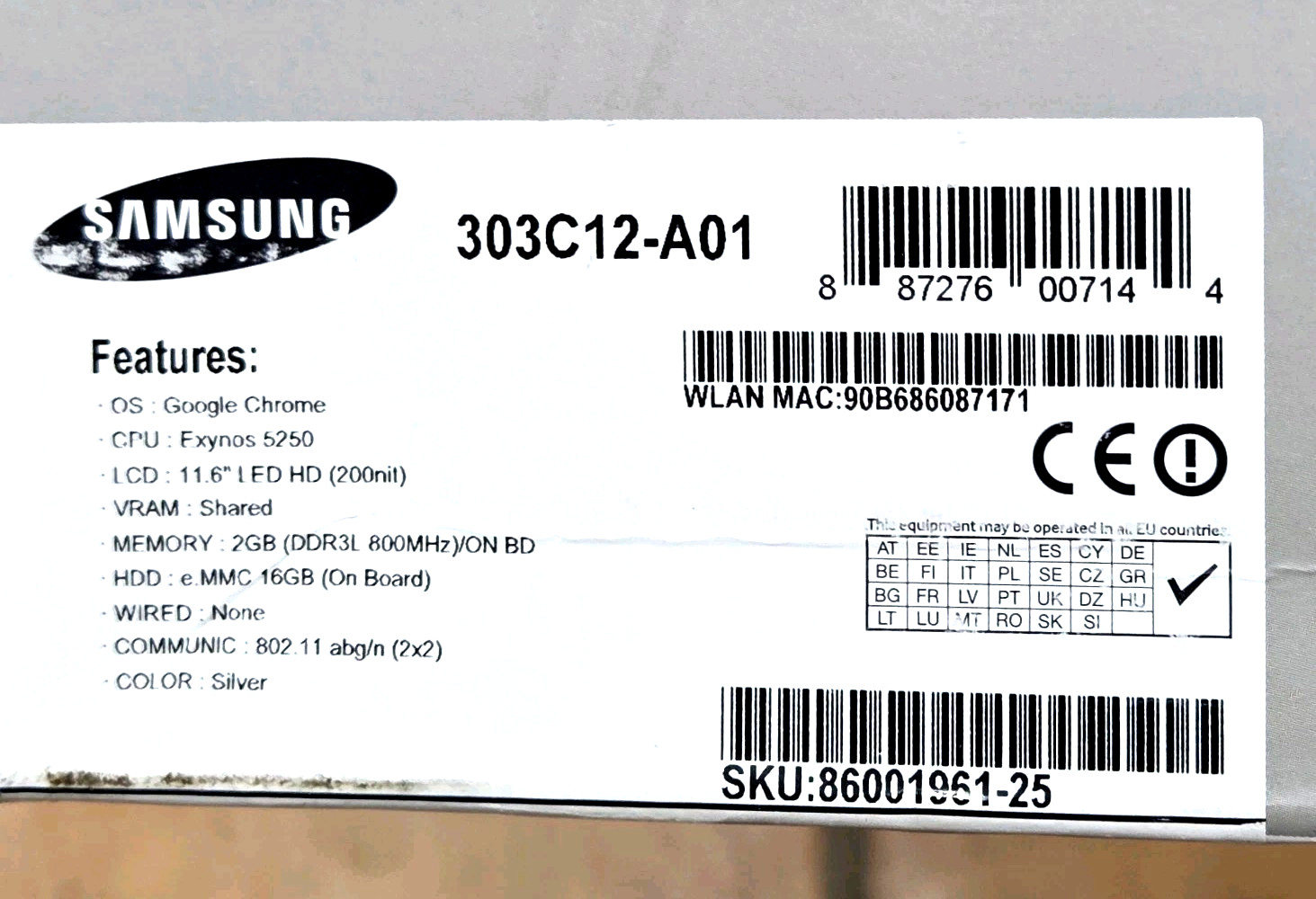 New Samsung XE303C12-A01US 11.6″ Chromebook Exynos 5250 16GB SSD 2GB RAM 320042