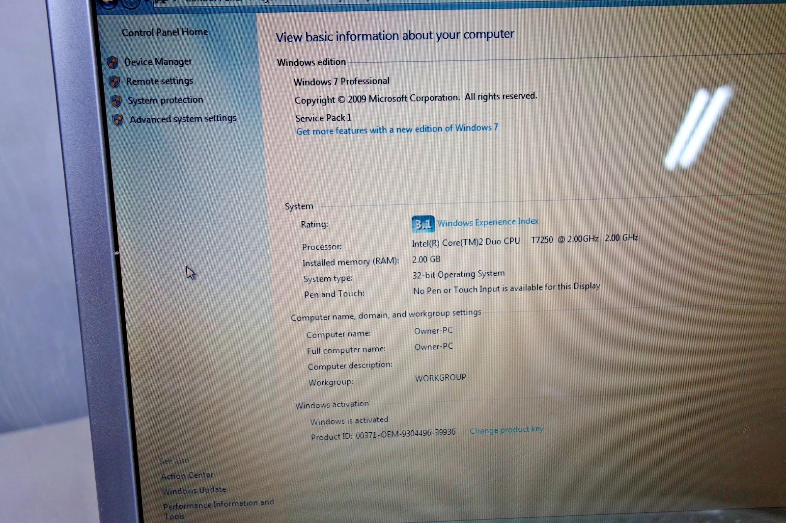 Dell Inspiron 1520 laptop Core Duo 2Ghz 2GBram 109Gb HDD Win7 Pro and charger