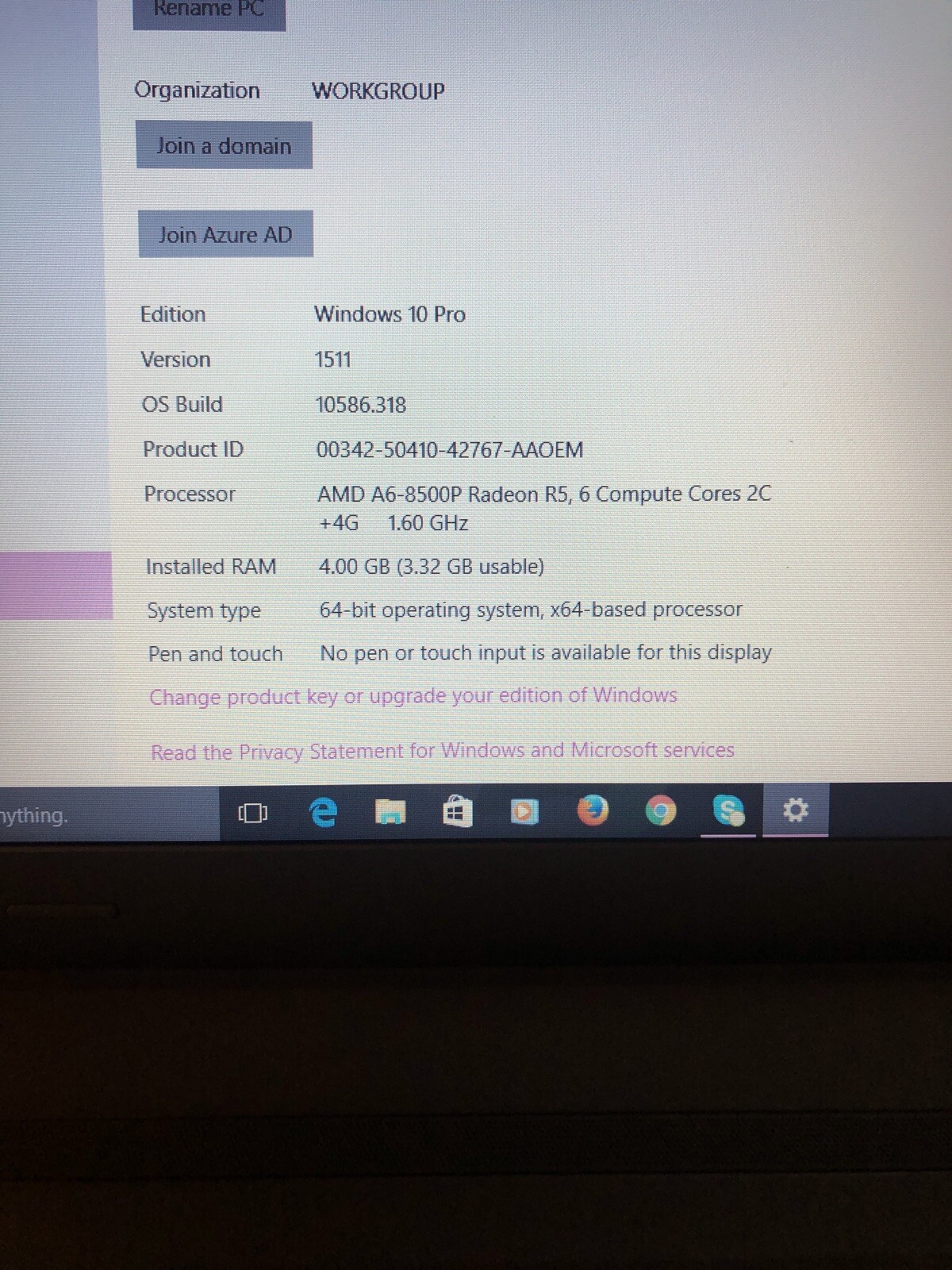LENOVO THINKPAD E565 Laptop- AMD A6-8500P 1.6 GHz 4GB RAM WIN10 PRO 500GB MINT