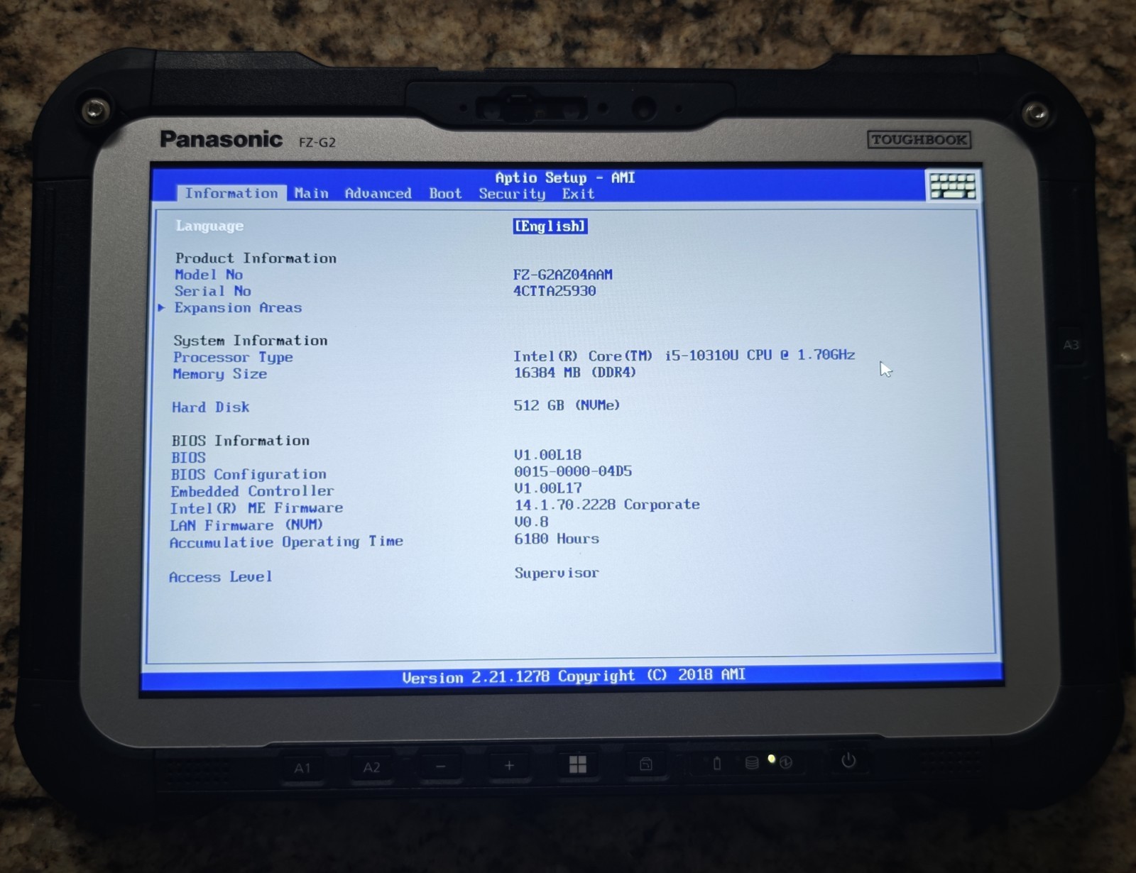 Panasonic FZ G2. Windows 11. 16 GB Ram. 512 SSD.