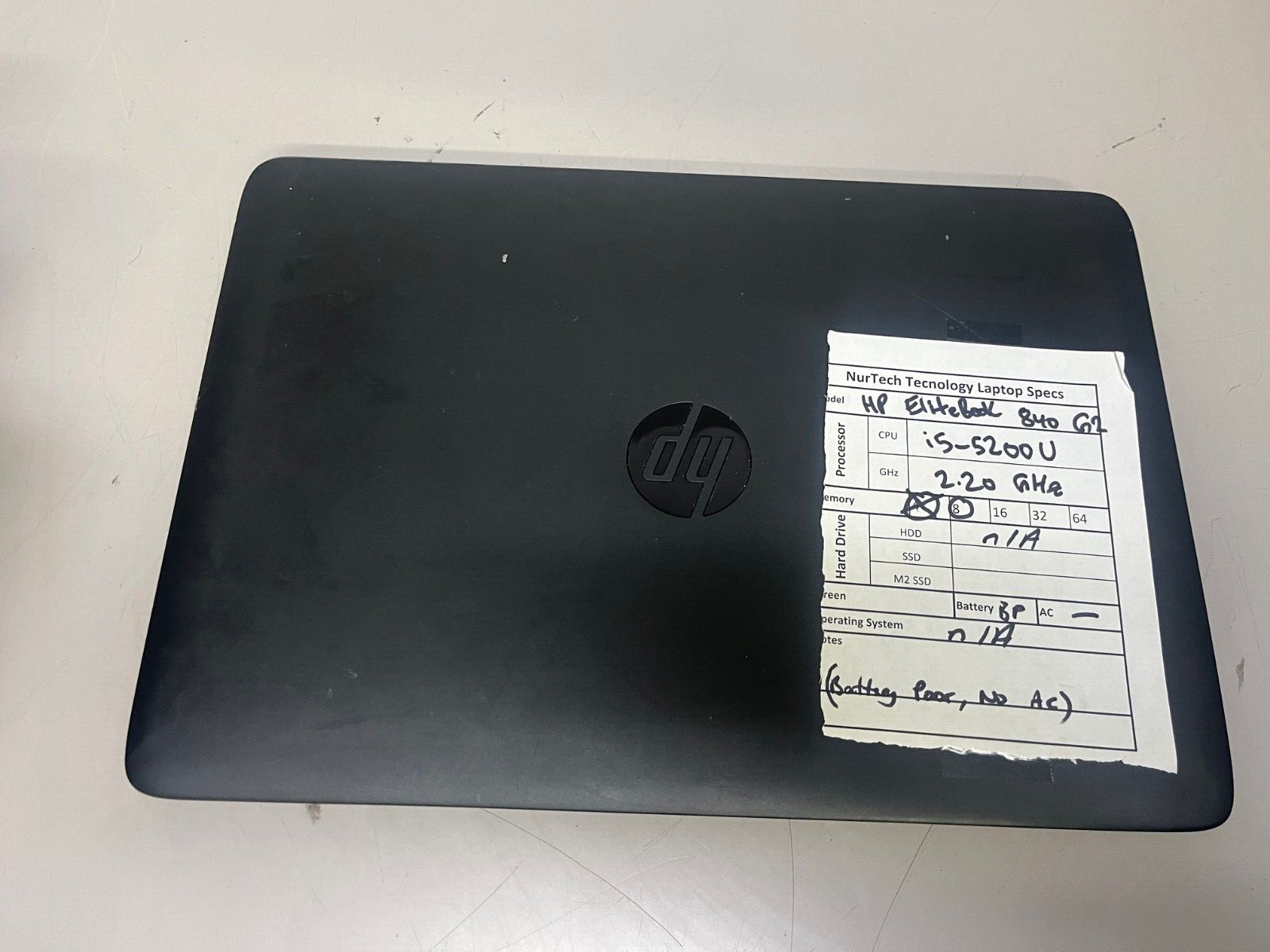 HP EliteBook 840 G2 14” i5-5200U 2.2GHz 8GB Laptop [No HD/OS/AC][POOR BTRY]