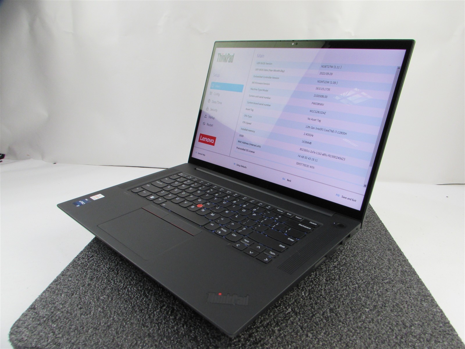 LENOVO THINKPAD P1 (GEN 5) 4K TOUCH I7-12800H NO SSD 16GB RAM RTX A1000 WIN 11