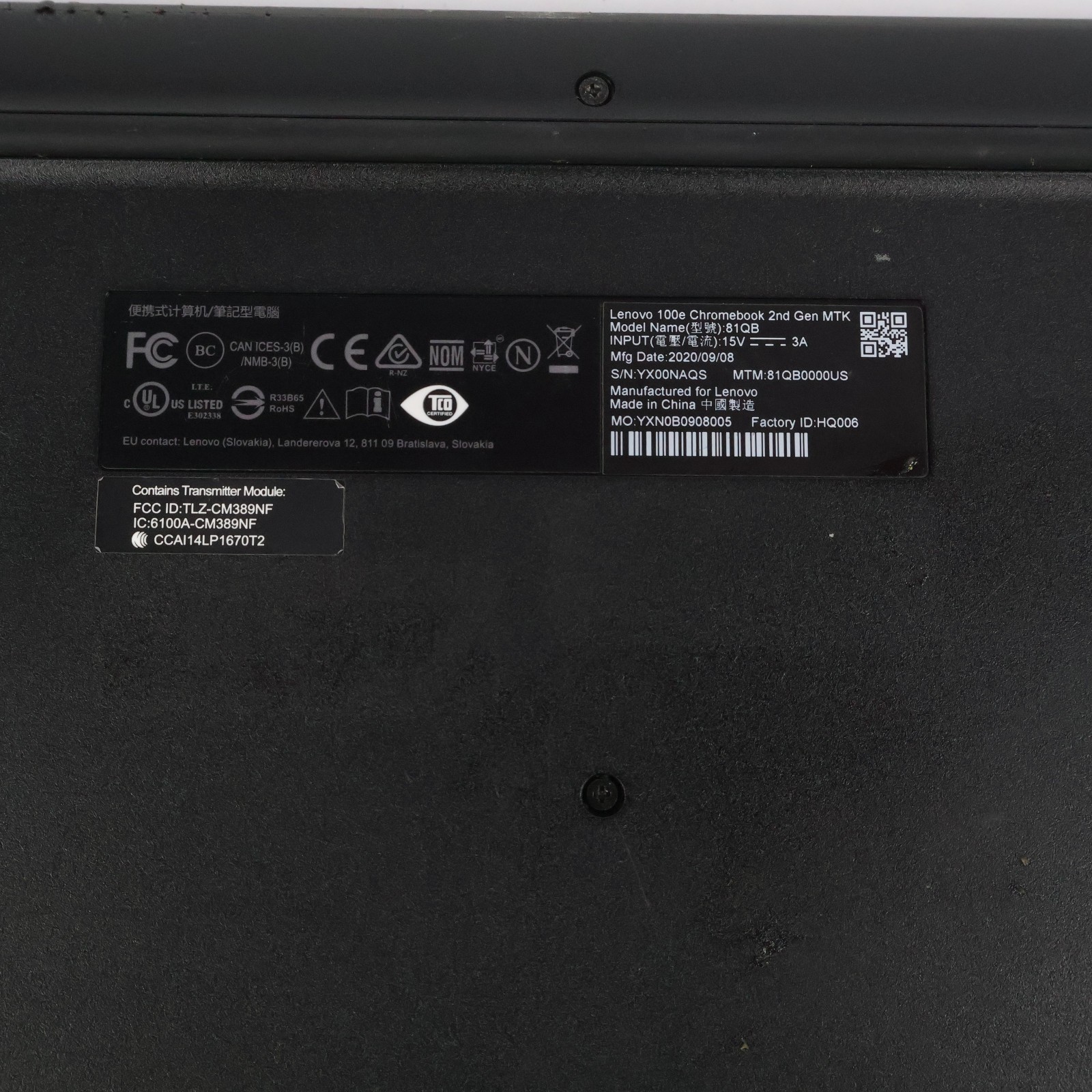 Lenovo 100e Chromebook 2nd Gen MTK 81QB w/45W Charger Tested Read