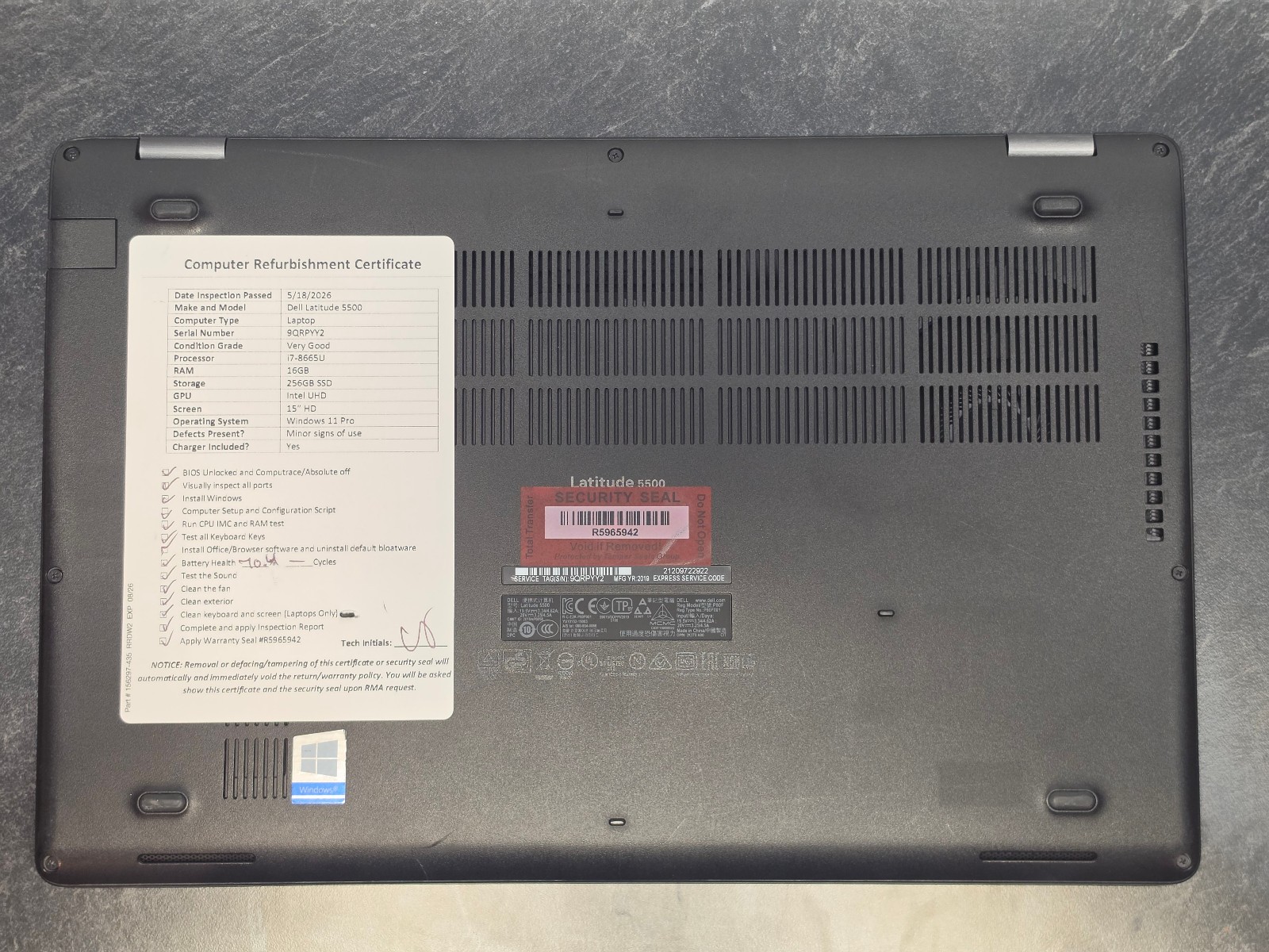 Dell Latitude 5500 15″ Windows 11 Pro Laptop – i7-8665U, 16GB RAM, 256GB SSD, HD