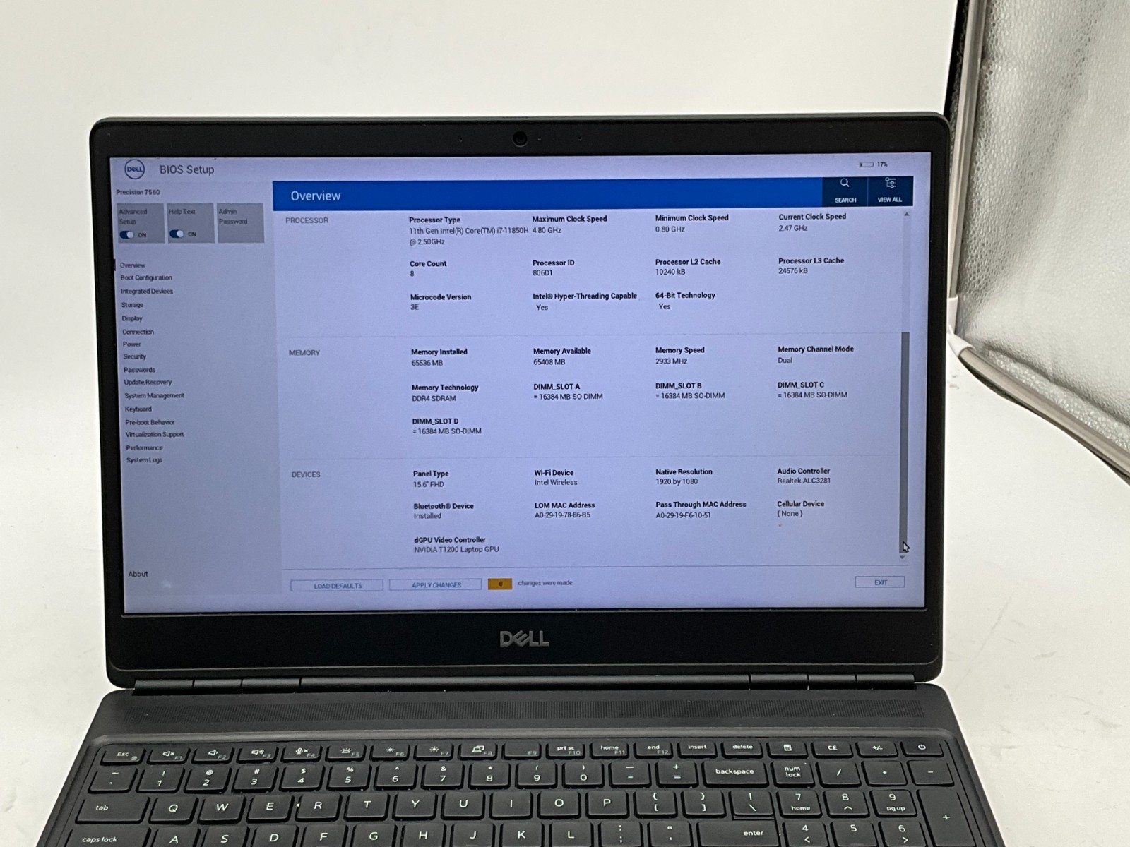 DELL Precision 7560 i7-11850H 2.50g 64GB 1tb T1200 15.6″ WIN11 Laptop 9N2F5M3