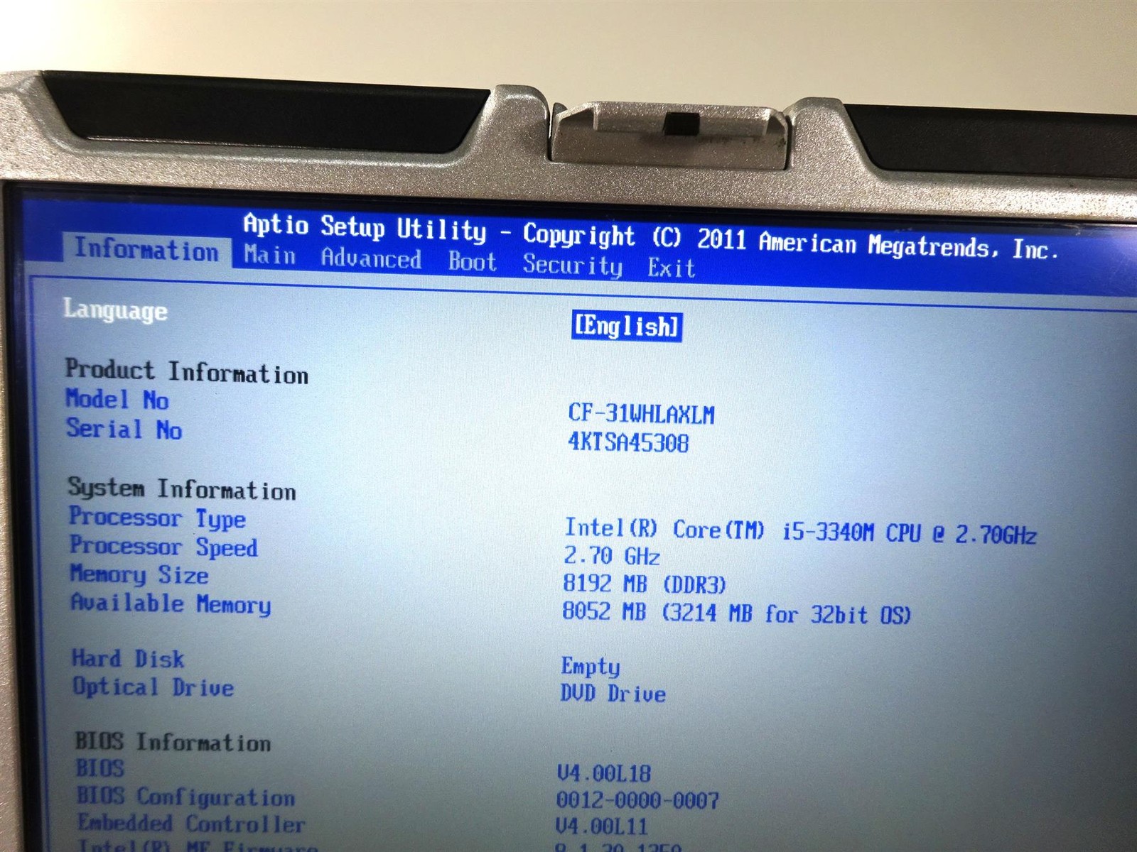 Lot 4 Panasonic CF-31 MK4 Core i5-3340M 2.70GHz 8GB RAM – No Hard Drive
