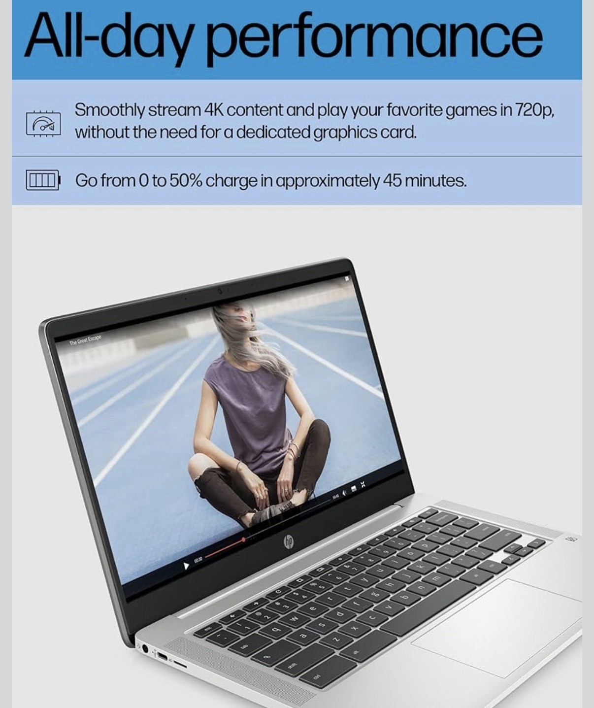 HP Chromebook 14 Laptop, Intel Celeron N4120, 4 GB RAM, 64 GB 14″ HD Display