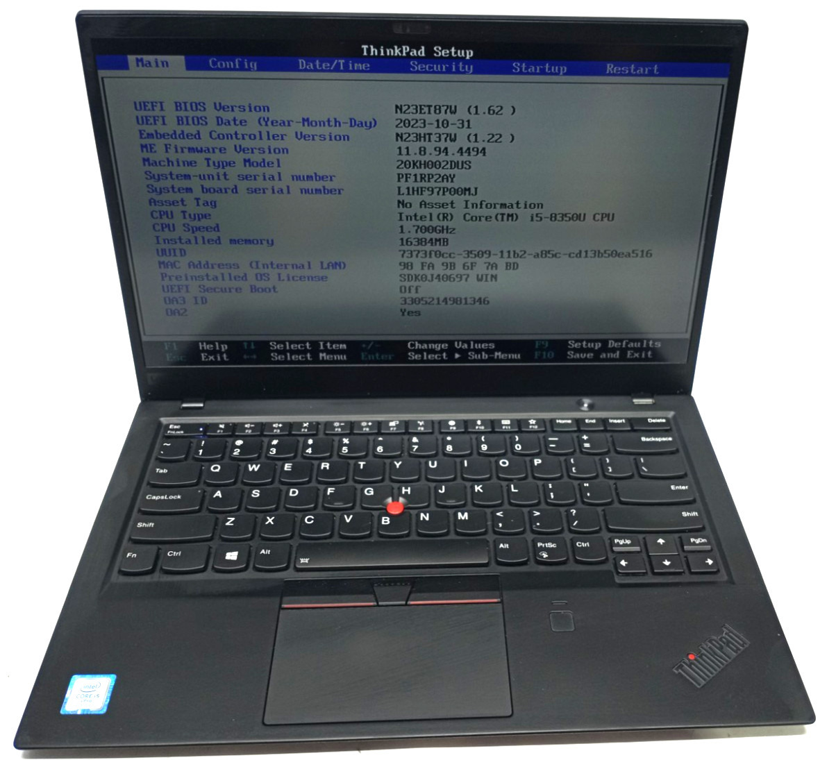 Lenovo ThinkPad X1 Carbon 6th Gen i5-8350U@1.70GHz 16GB 256GB NVMe Win11P MC676!