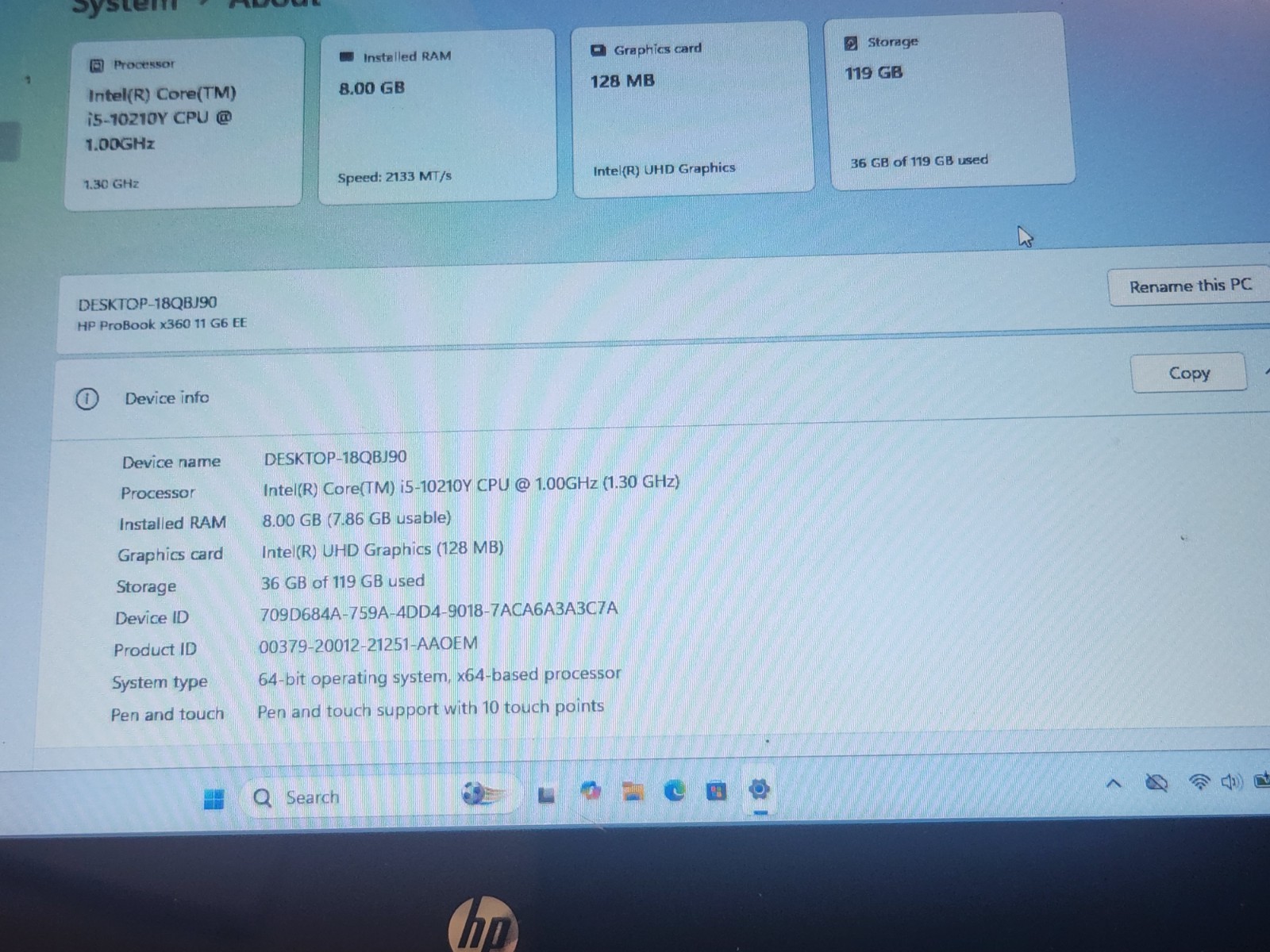 HP ProBook X360 11 G6 EE/Touchscreen/8GB RAM 128GB SSD/Good Battery *READ*