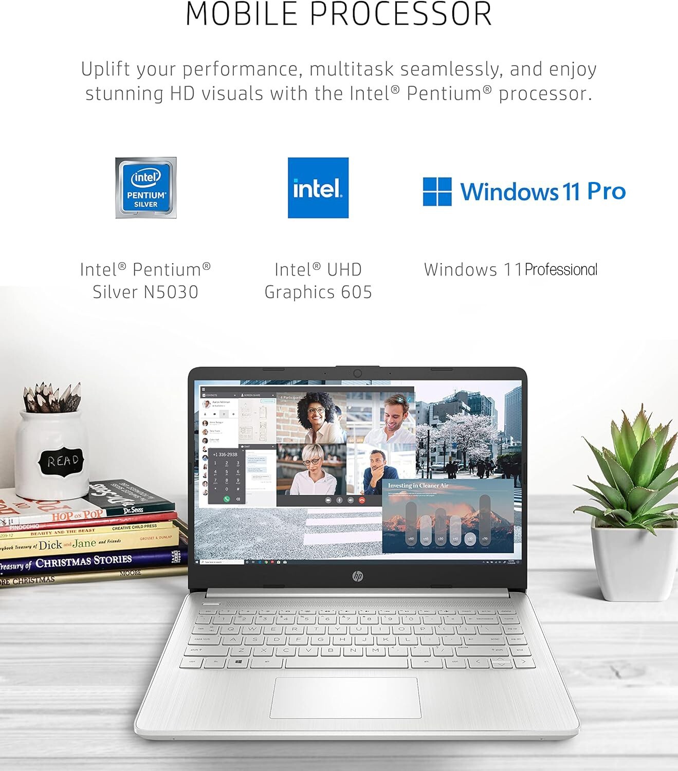 HP Slim Laptop 14″ 4-Core Intel Core Upto 32GB RAM& 1TB SSD, Win 11 PRO+OFFICE