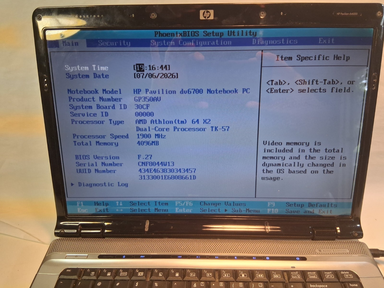 Hp Pavilion DV6700 15″ Laptop Core 2 Duo 4gb Ram No Drives Boots Bios with P.S.