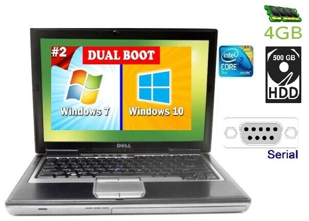 Dell Laptop DUAL BOOT Windows 7/10|480gb SSD 4gb RS232 Serial Port|NEW BATT|1 YR