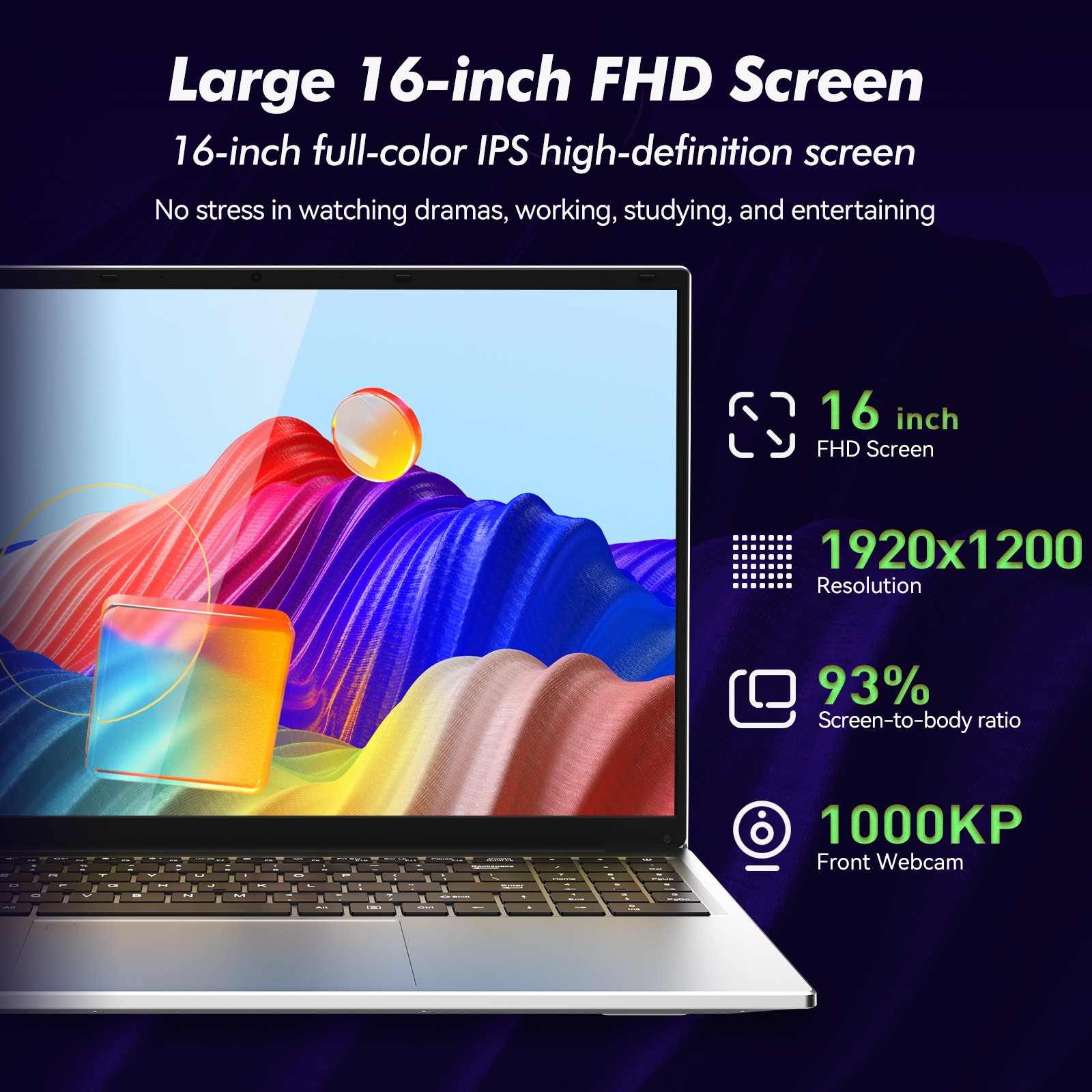 16″ FHD Laptop Computer i3-1000NG4 16GB RAM 1TB SSD Win 11, WiFi 6, Fingerprint