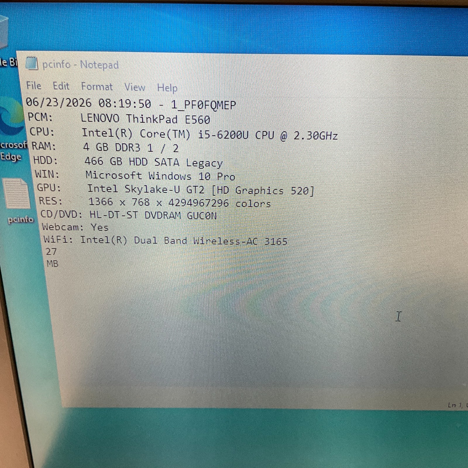 Lenovo ThinkPad E560 Intel Core i5-6200U 2.3GHz 4GB 500GB HDD Windows 10 Pro