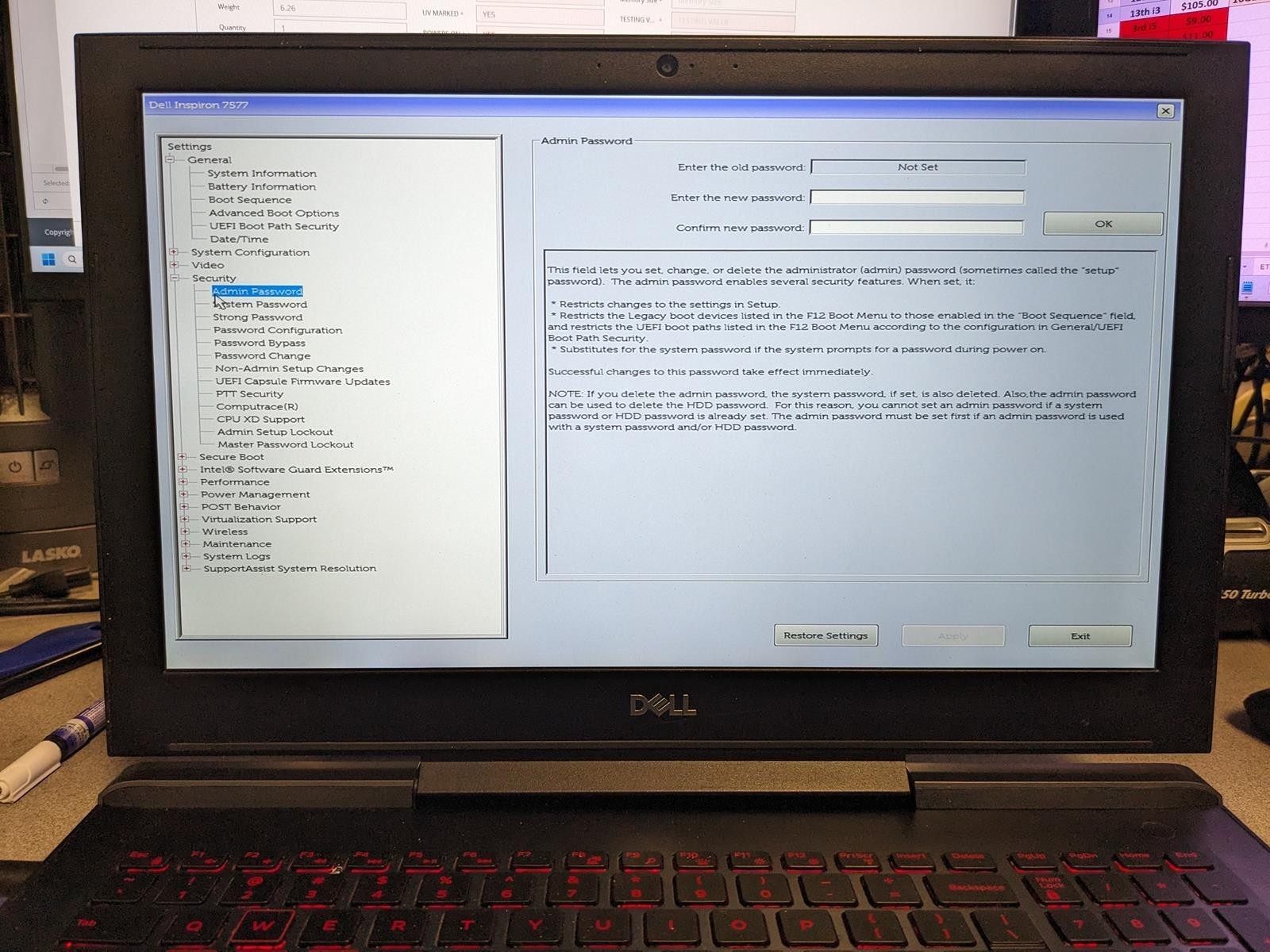 DELL INSPIRON 15 GAMING 7577 i7-7700HQ @ 2.80GHz,24GB RAM, NO HDD/OS