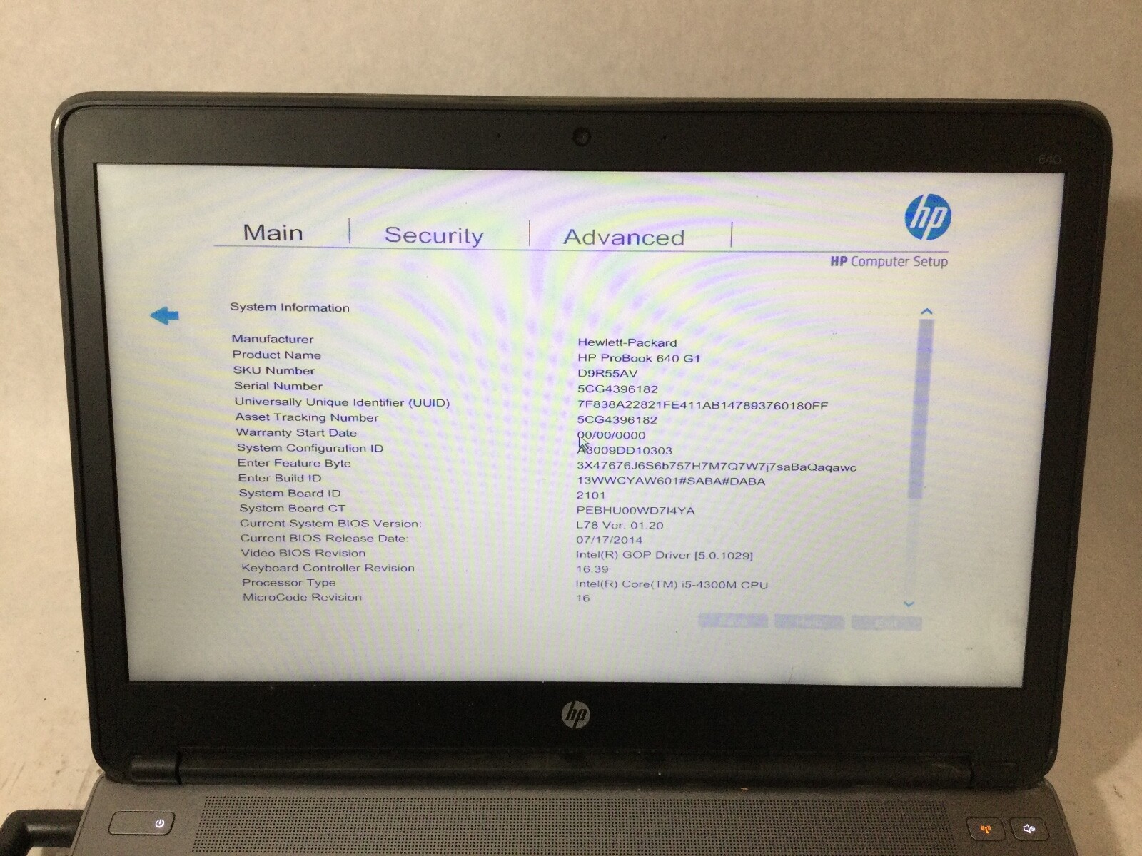 HP PROBOOK 640 G1 – BOOTS TO BIOS – INTEL I5 4300M – NO RAM – READ DESCRIP – BB