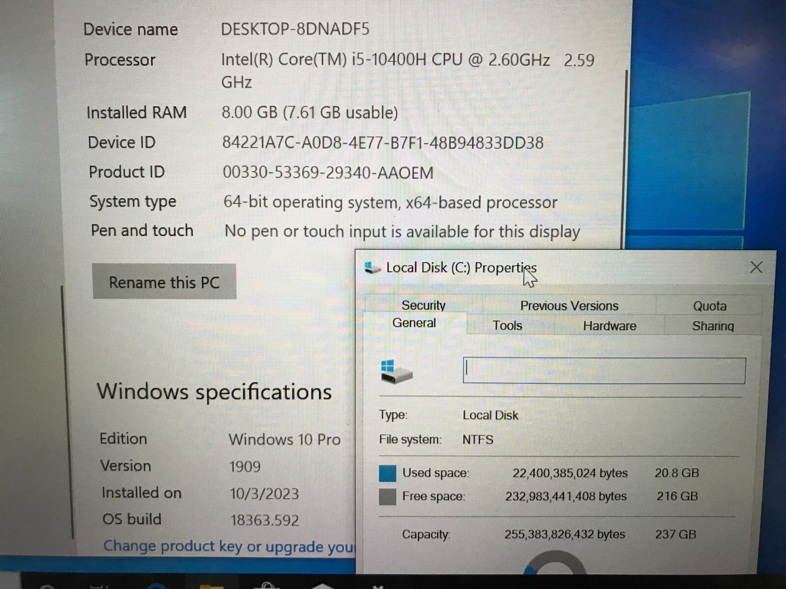 Dell Latitude 5411 / Intel Core i5-10400H 2.60GHz / 8GB RAM / 256GB SSD