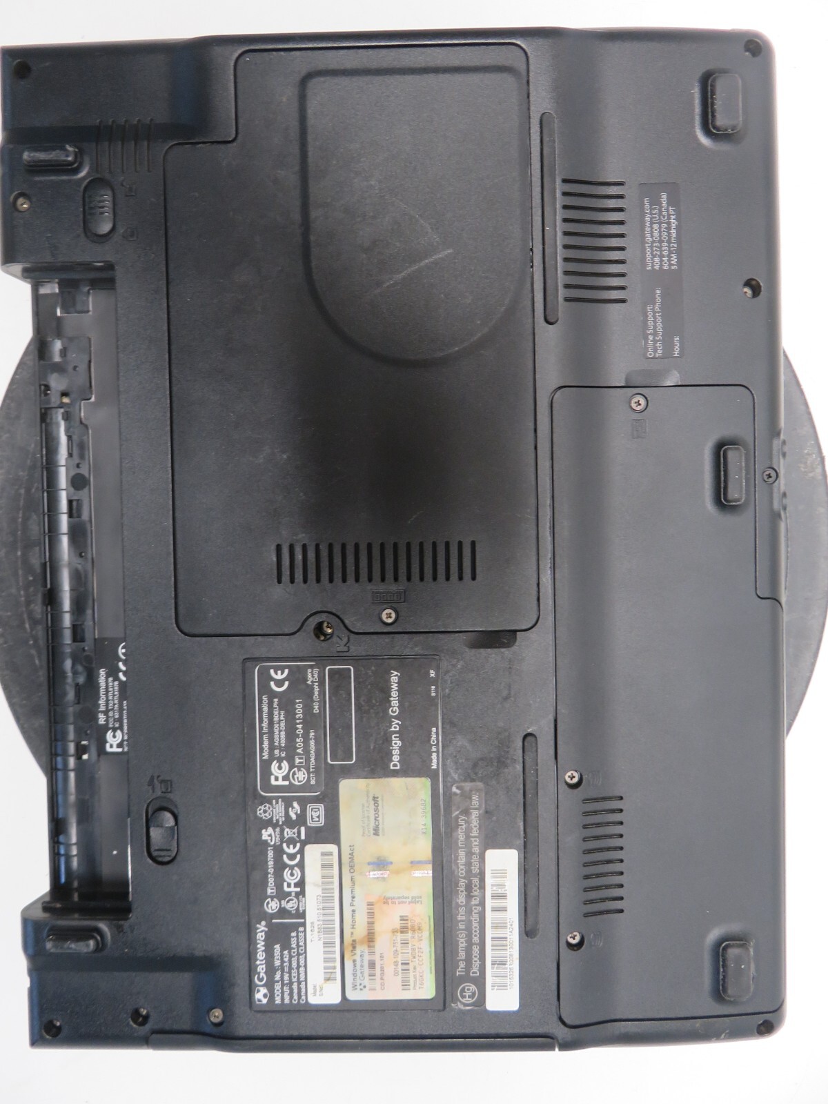 Gateway W350A AMD Turion 64 X2 Mobile TL-60 2000MHz 1.5 GB NO HDD No Batt