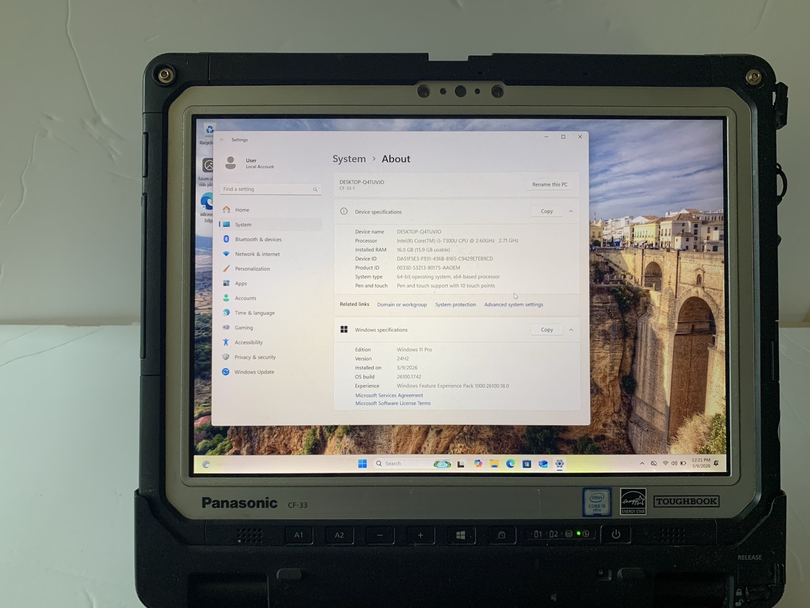 Panasonic Toughbook CF-33- i5-7300U 2.60GHz 256GB SSD 16GB Ram