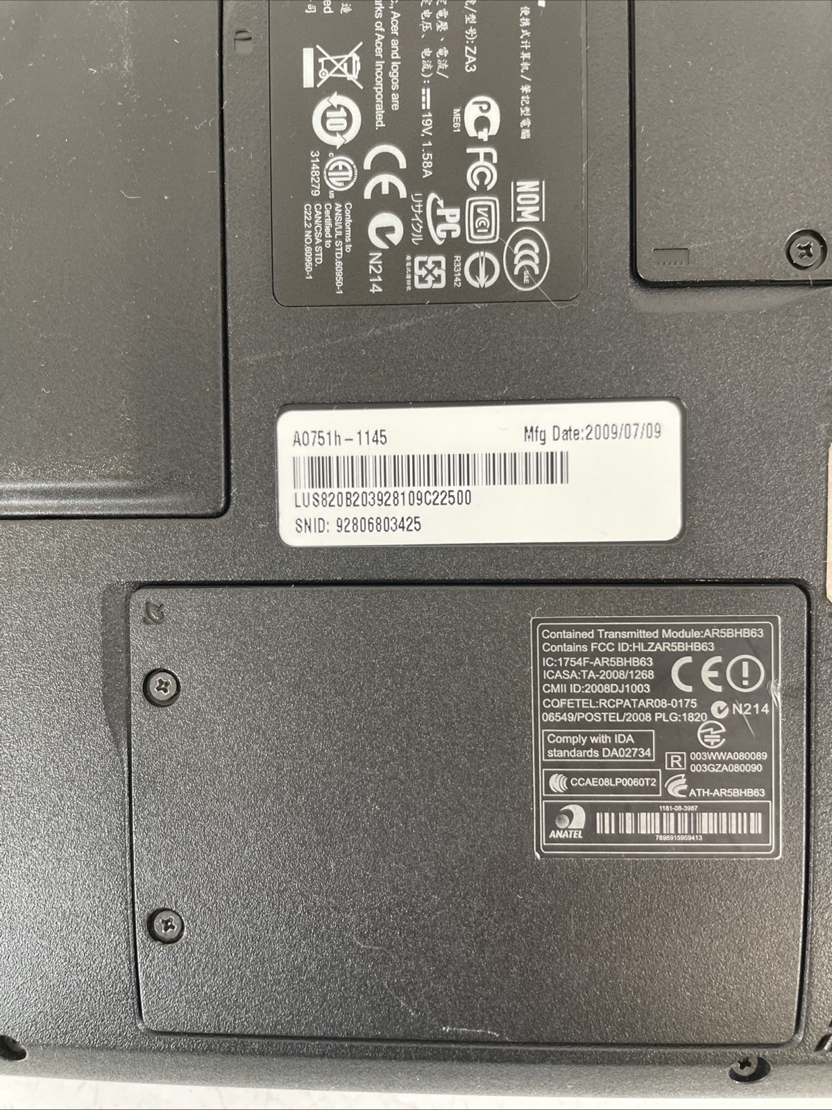 Acer Aspire One ZA3 A0751h-1145 11.6″ Intel Atom 1.33GHz 1GB RAM 150GB HDD WinXP