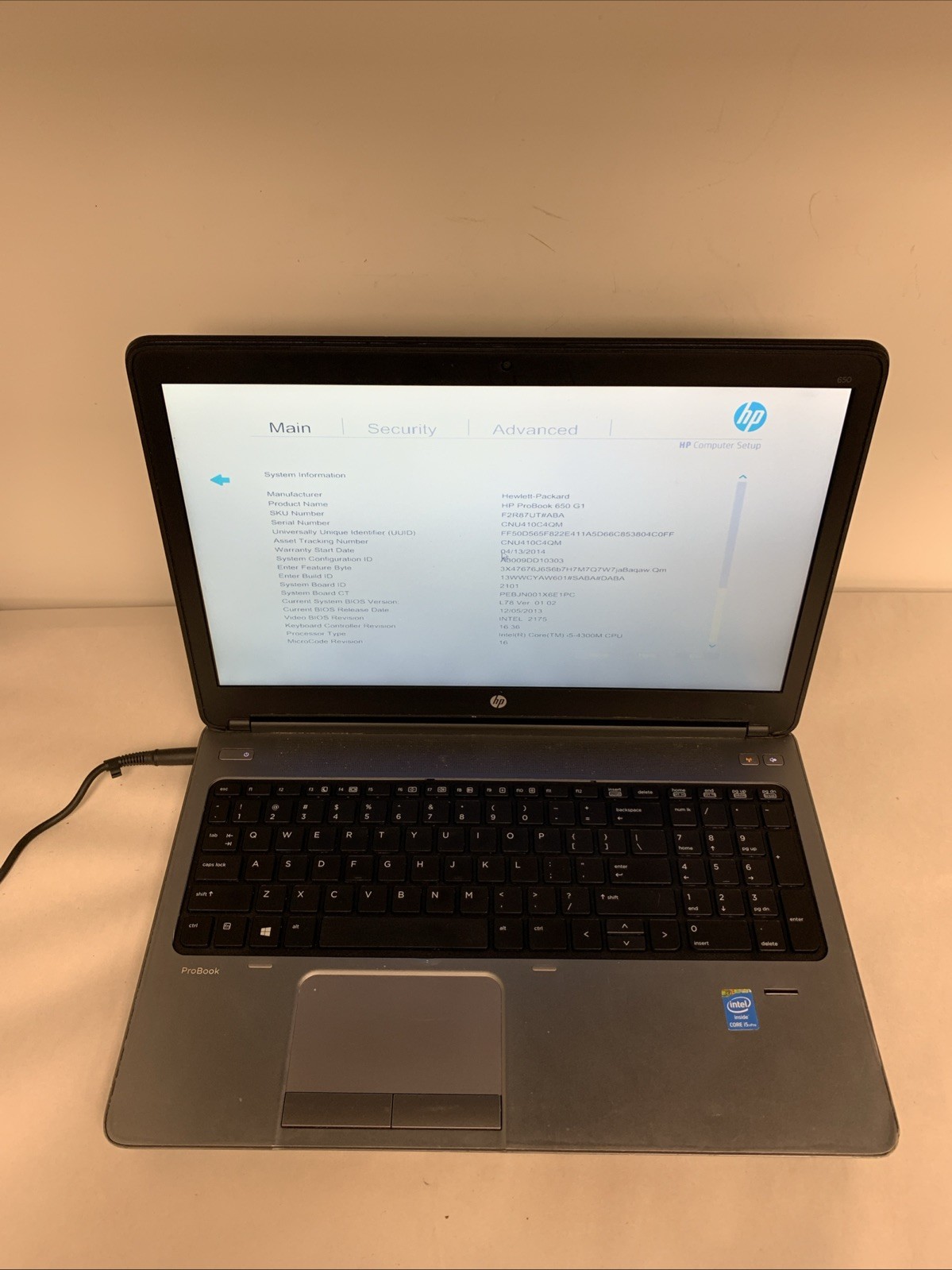 HP ProBook 650 G1 i5-4300M 8GB RAM NO HDD | Boot To Bios | BAD BATTERY