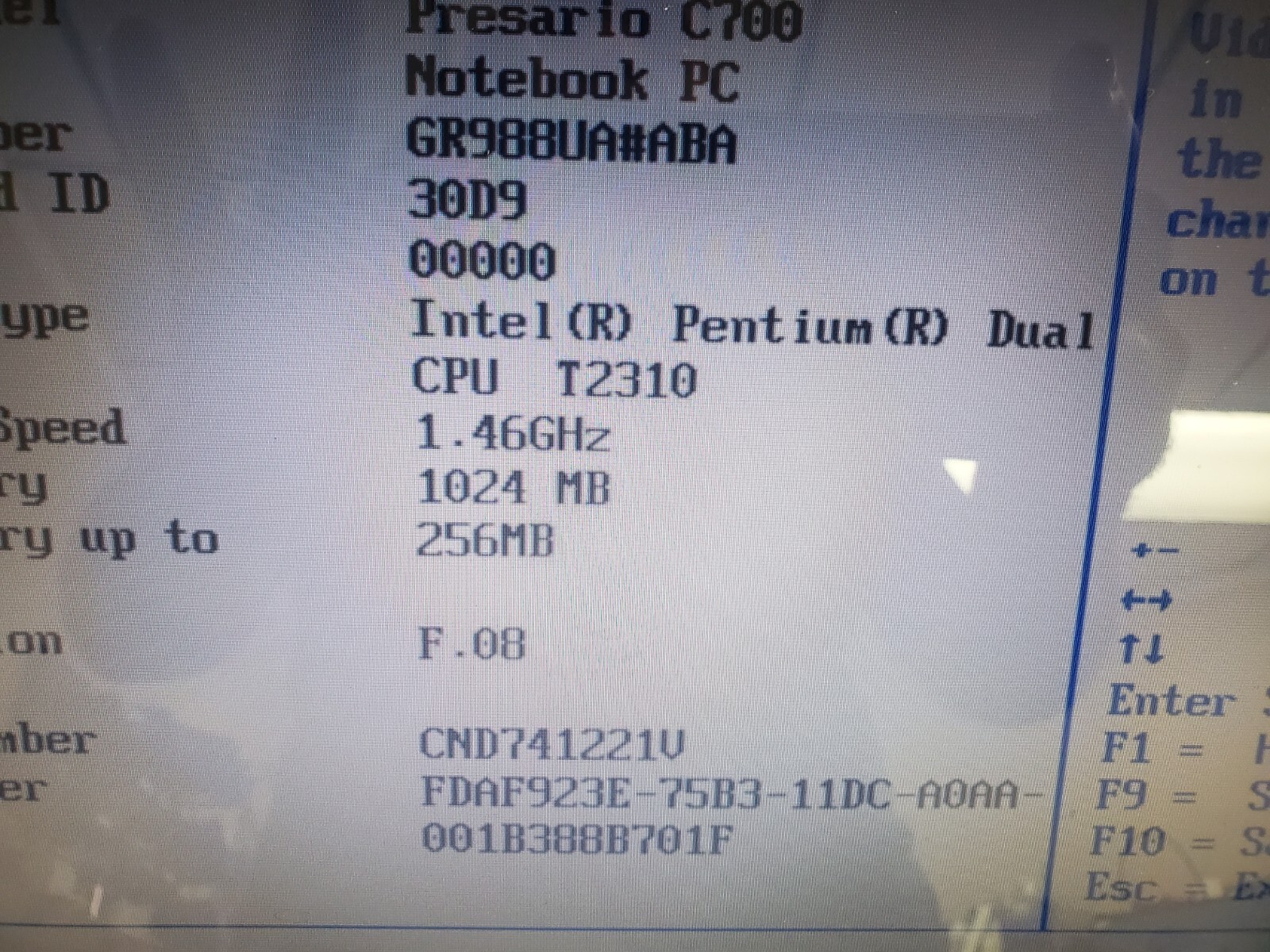HP Compaq Presario C700 15.4” Intel Pentium Dual Core 1GB RAM NO HDD Works fine