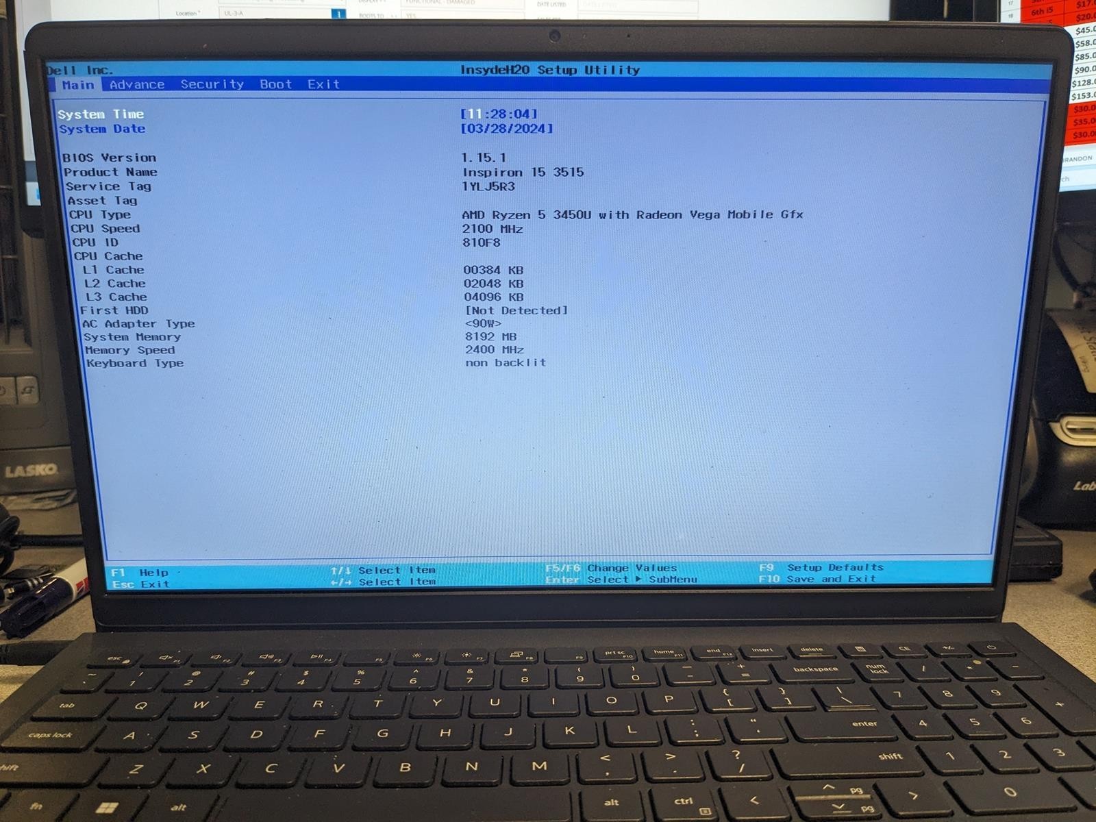 DELL INSPIRON 15 3515 RYZEN 5 3450U @ 2.1GHz, 8GB RAM, NO HDD/OS – (FOR PARTS)