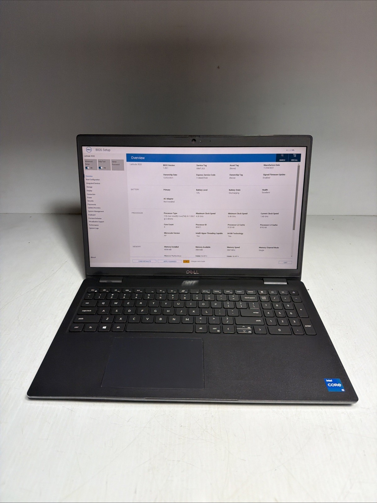 Dell Latitude 3520 15″ Laptop i5-1135G7 4gb Ram No Drives Boots Bios No P/S