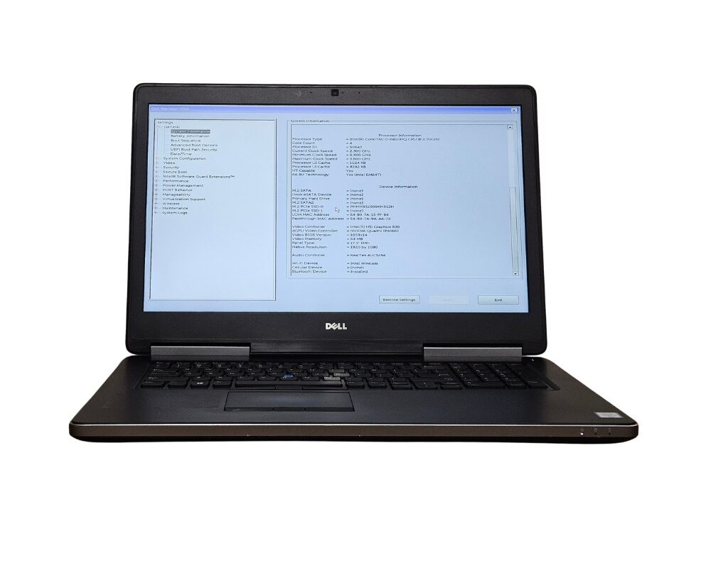 Dell Precision 7720 17″ Laptop i7-6820HQ 2.7GHz 16GB RAM 512GB SSD Quadro P4000