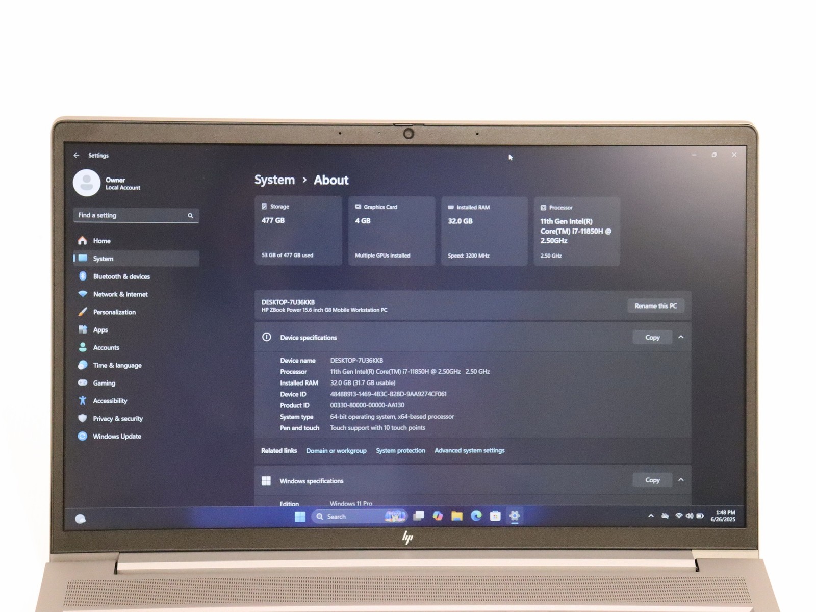 HP ZBook Power G8 15.6″ Touch Intel Core i7-11850H 32GB 512GB NVMe Win 11 Pro