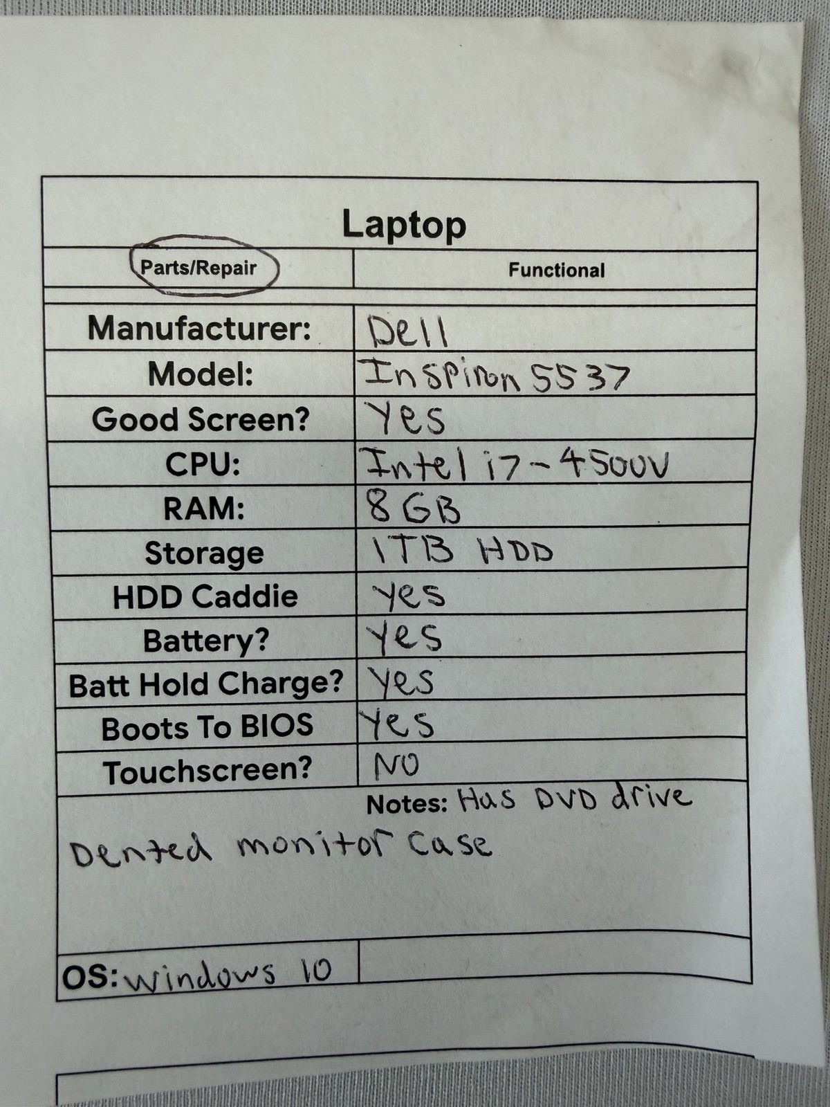 Dell Inspiron 5537 Laptop – Good Screen – Intel i7-4500U – Read Des