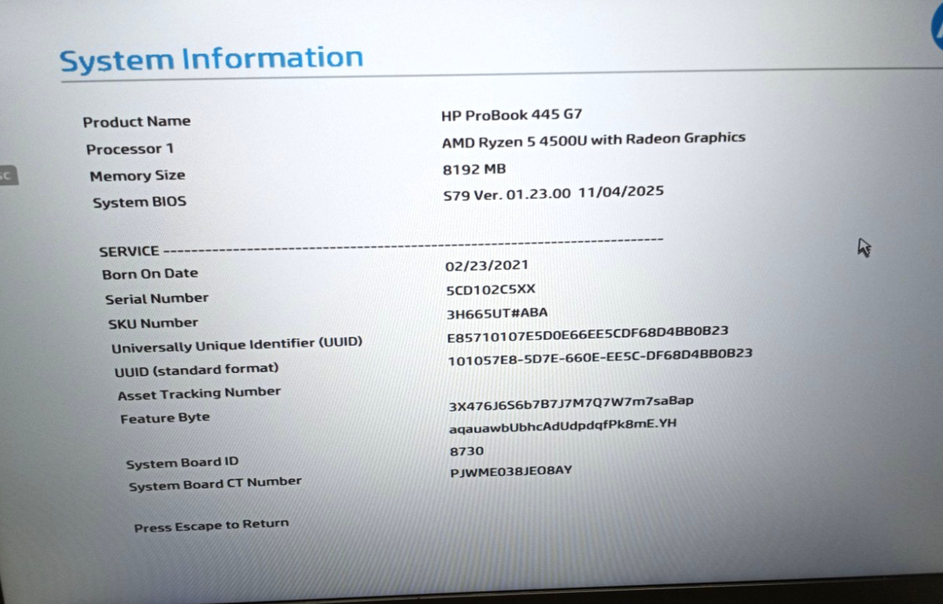 HP ProBook 445 G7 AMD Ryzen 5 Pro 4500u 8GB RAM 256GB NVMe Win11Pro MC527*!