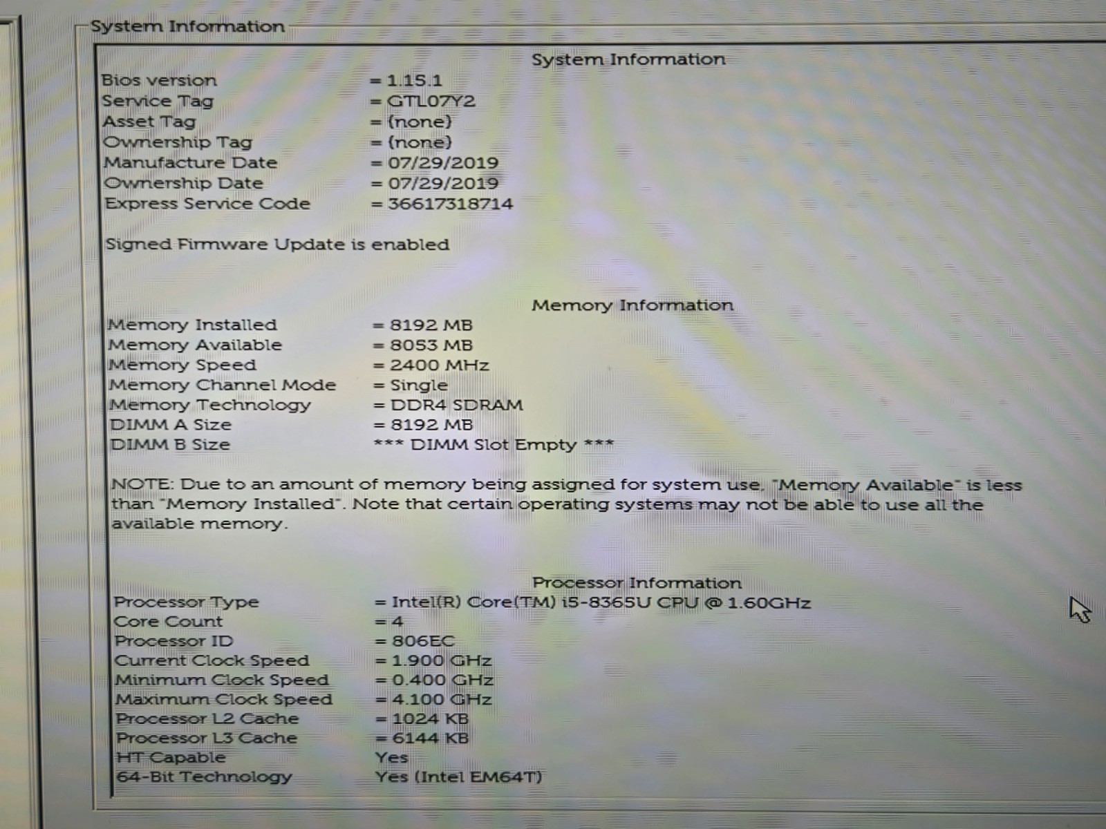 *Computrace* Dell Latitude 7400 I5-8365U 8GB *No SSD* Charger READ