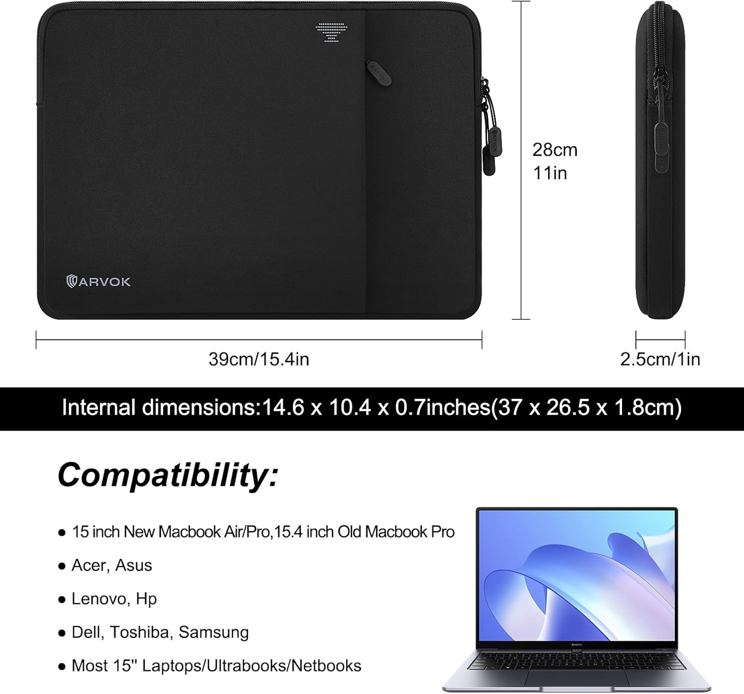 15 15.6 16 Inch Laptop Sleeve with Front Pocket, Shockproof Protective Laptop Ca