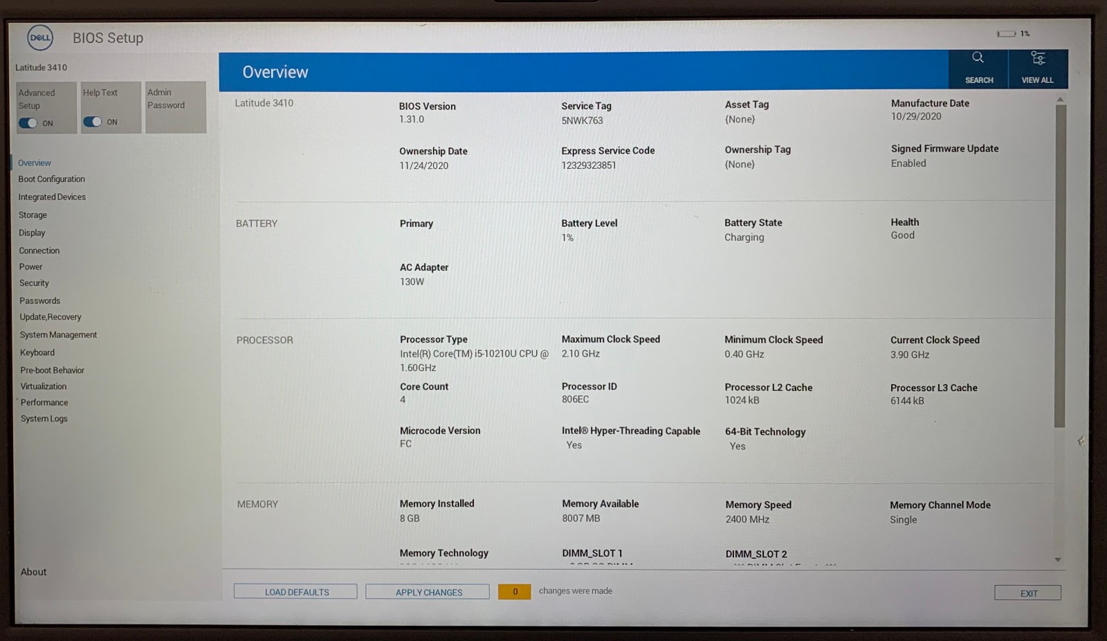 Dell Latitude 3410 14″ Touch Laptop i5-10210U, No RAM/Storage, Boots to BIOS