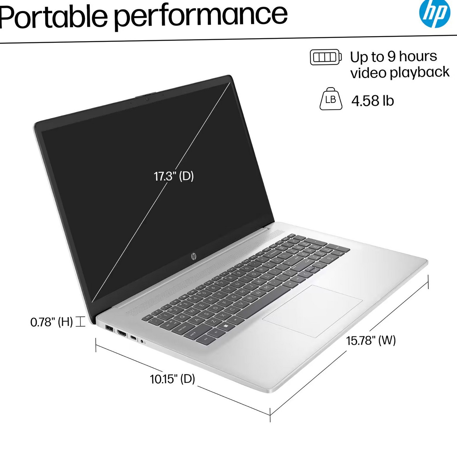 HP Pavilion 17 Laptop 17.3in FHD AMD Ryzen 5 7430U 12GB RAM 256GB SSD Win 11 Pro