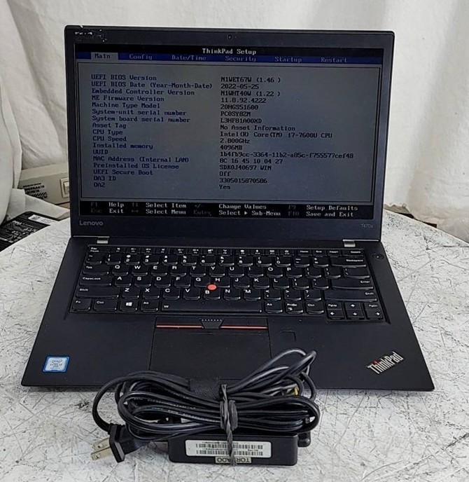 LENOVO ThinkPad T470s 20HGS51600 Laptop Intel Core I7-7600U 4GB 256GB SEE NOTES