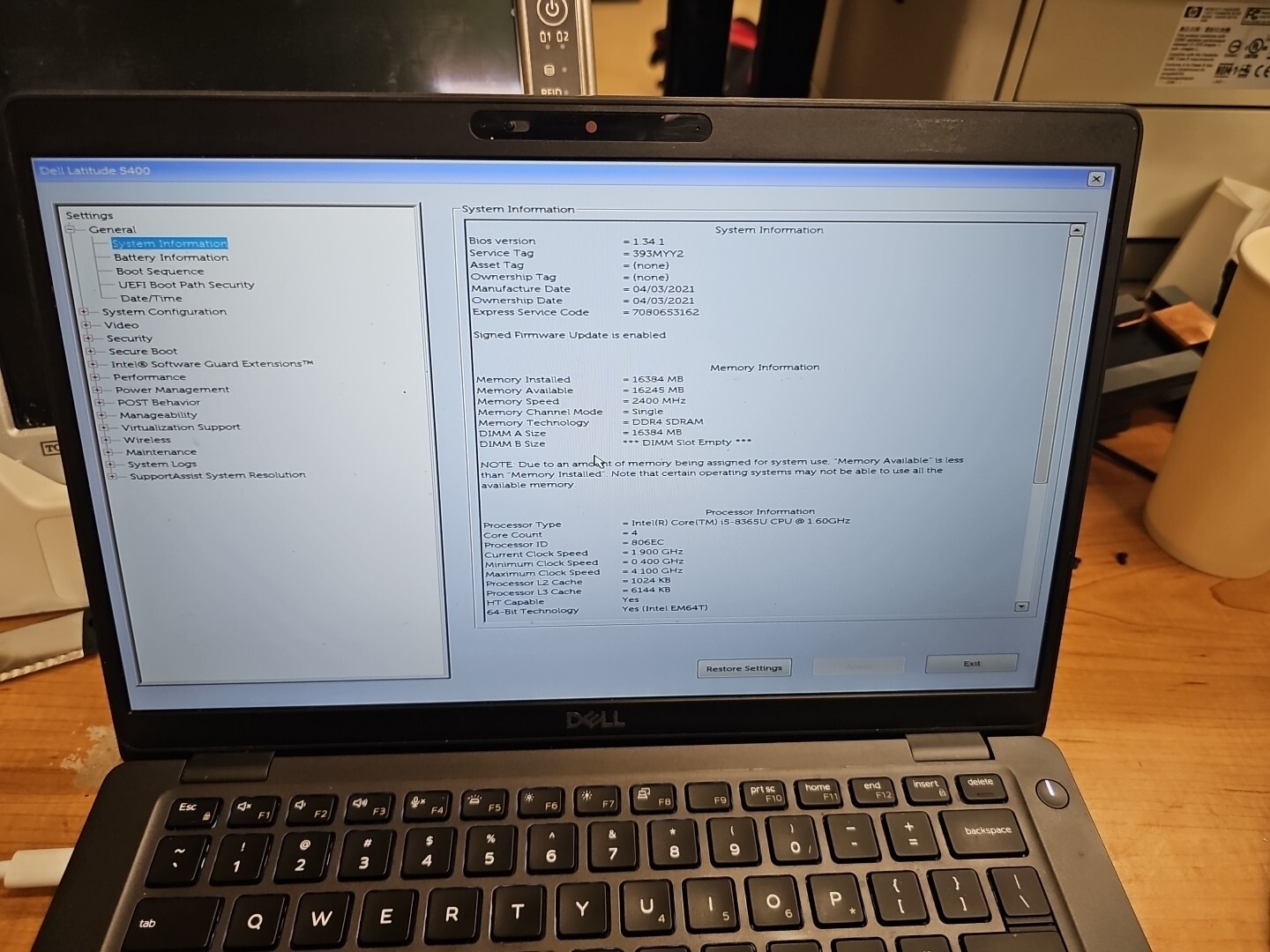 Dell Latitude 5400 Intel Core i5-8365U 16GB RAM 256GB SSD Batt Branded 111825-1