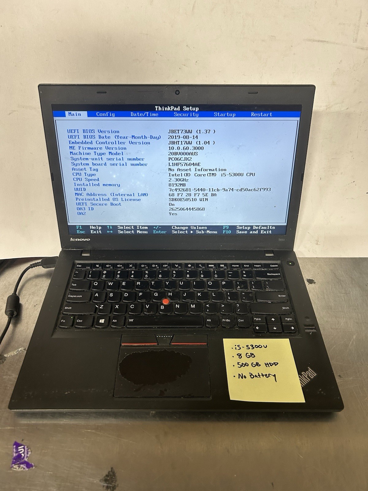 Lot of 3 Lenovo ThinkPad T440/T450 No Battery No AC 5-20-1