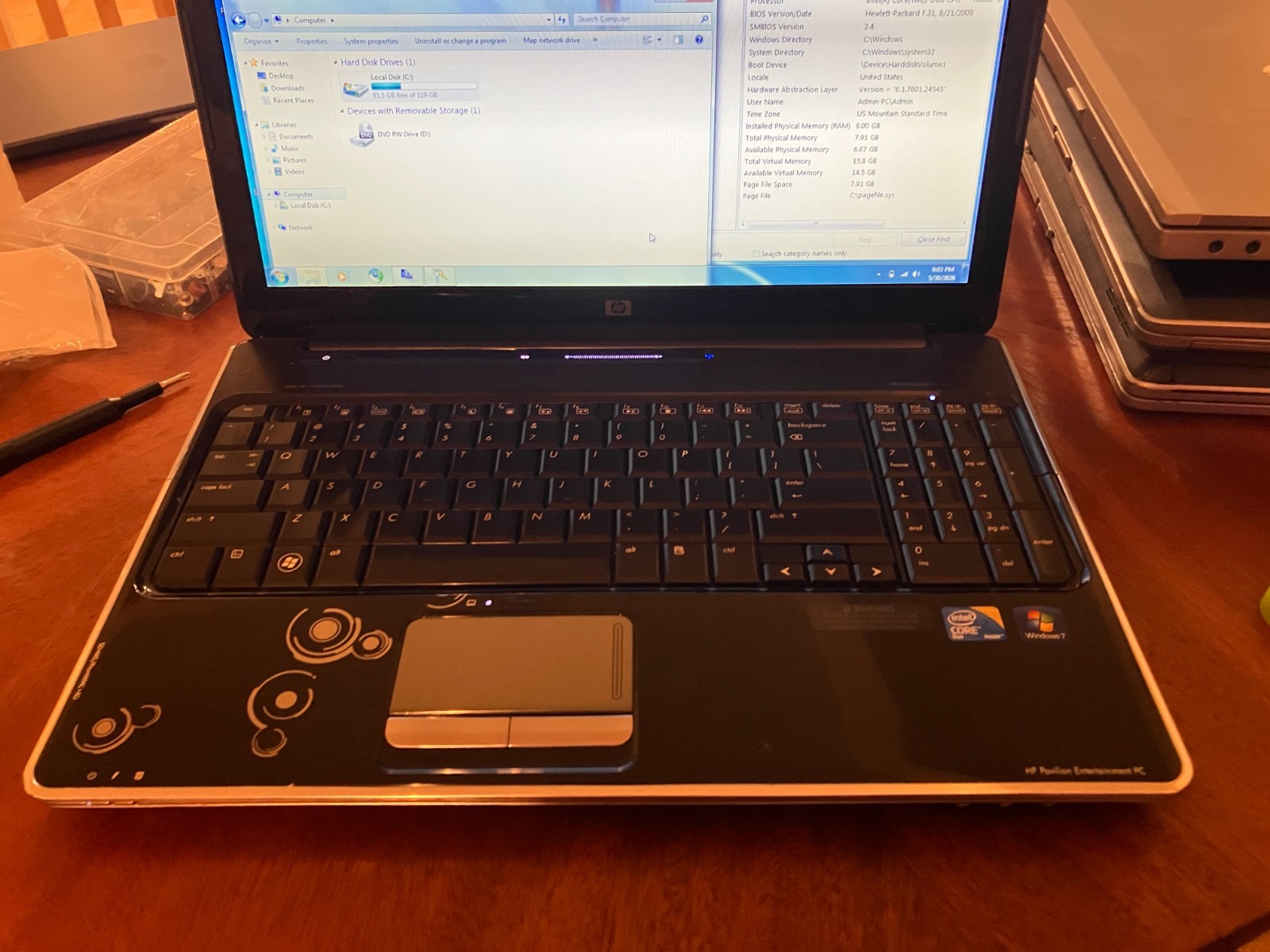 HP Pavilion dv6 Laptop Core 2 Duo 2.2GHz 8GB RAM 120GB SSD Win 7 Wifi w/Charger