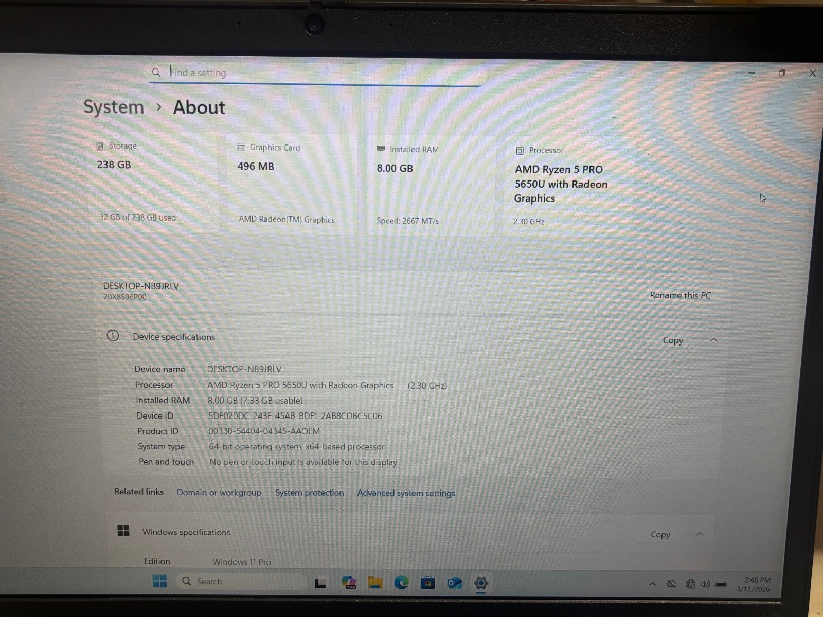 Lenovo ThinkPad L15 RYZEN 5 PRO 5650U Gen 2 15.6″ FHD 8GB 256GB Windows 11 Pro