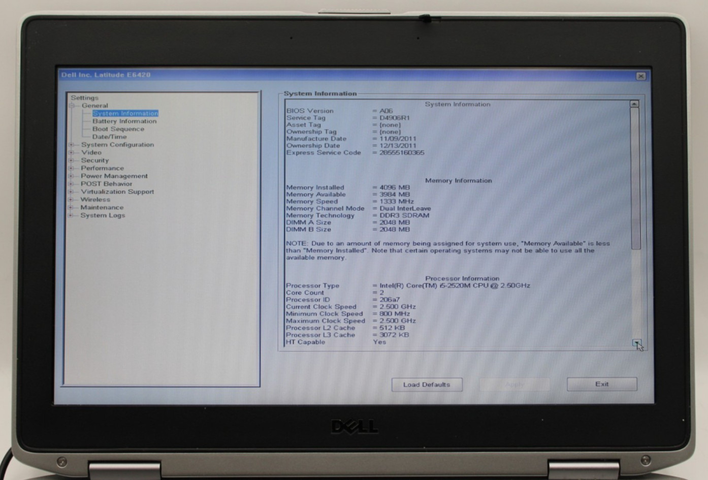 Dell Latitude E6420 i5-2520M@2.5GHz 4GB DDR3 NO STORAGE OR OS *USED/TESTED*