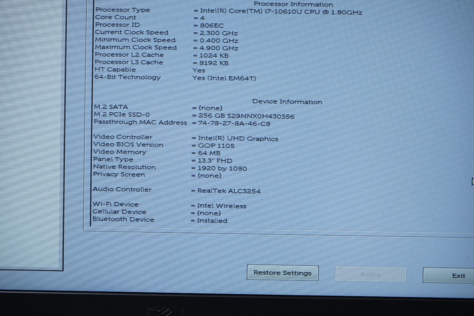Dell Latitude 7310 Laptop 13.3″ Intel Core i7-10610U 16GB RAM 256GB SSD Win 11 P