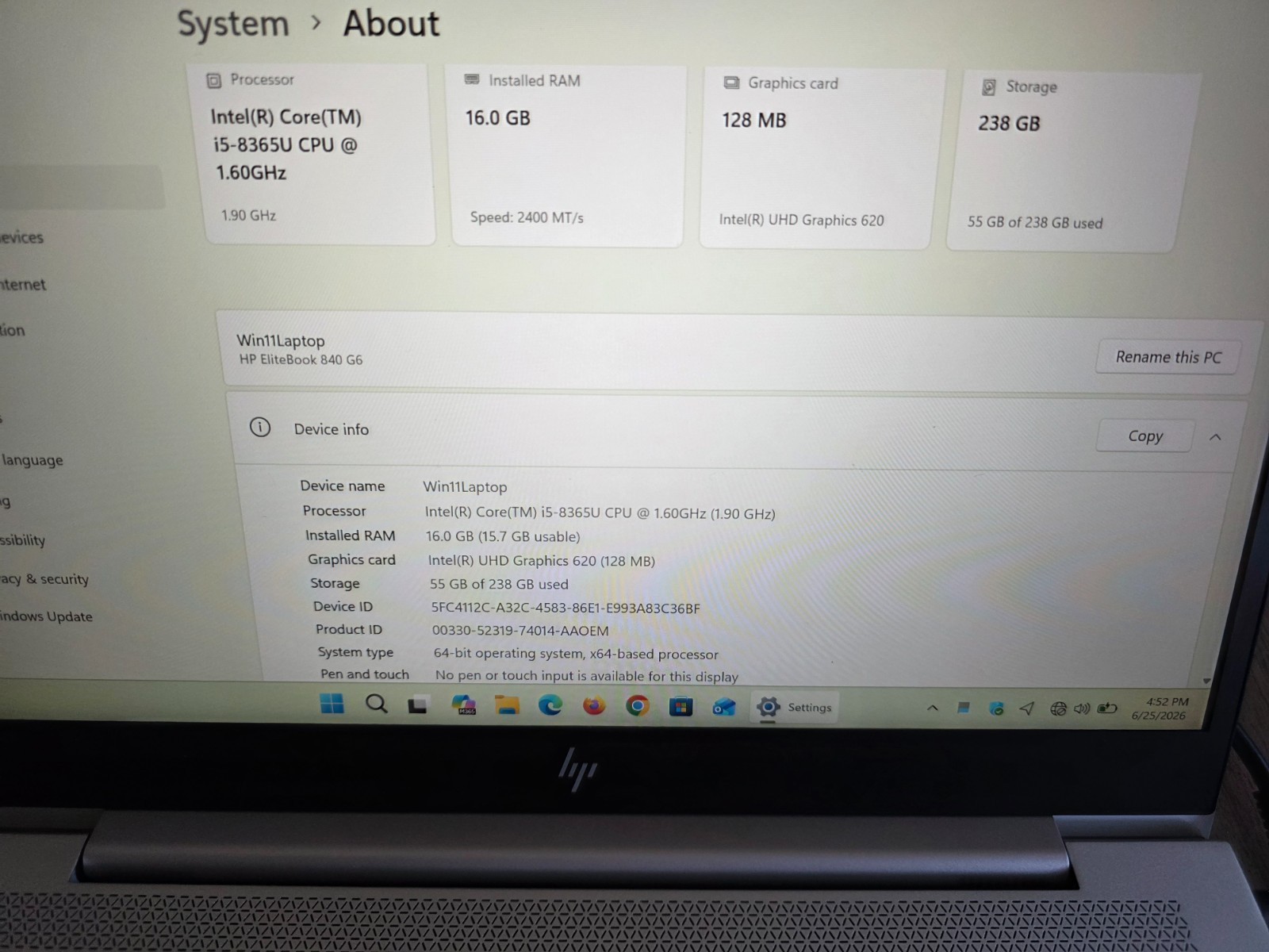 HP EliteBook 840 G6 14″ (256GB SSD, Intel i5-8365U, 1.6-4.1GHz, 16GB RAM) Laptop
