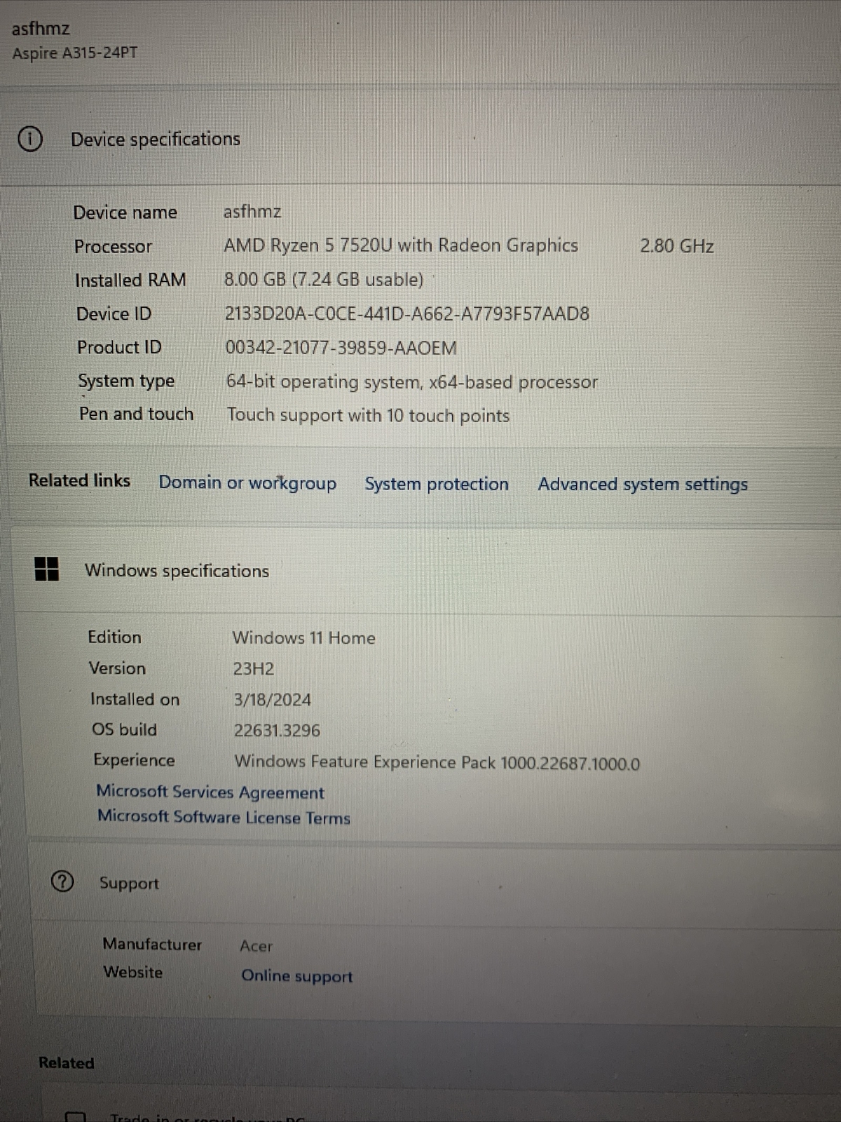 Acer Aspire 3 15″ N23C3 Blue Laptop Used With Charger