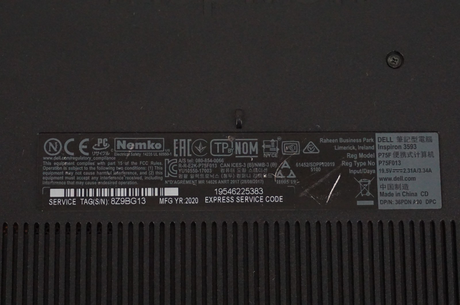 Dell Inspiron 3593 Intel I5-1005G1 8GB RAM 15.6 in Laptop Computer