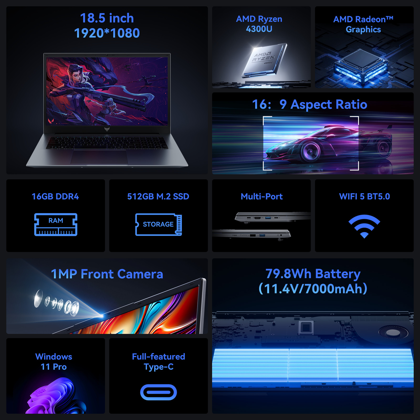 ACEMAGIC LX15P TX15 RX16 Laptop Notebook AMD R7 5700U, R5 7430U, 16GB 512GB SSD